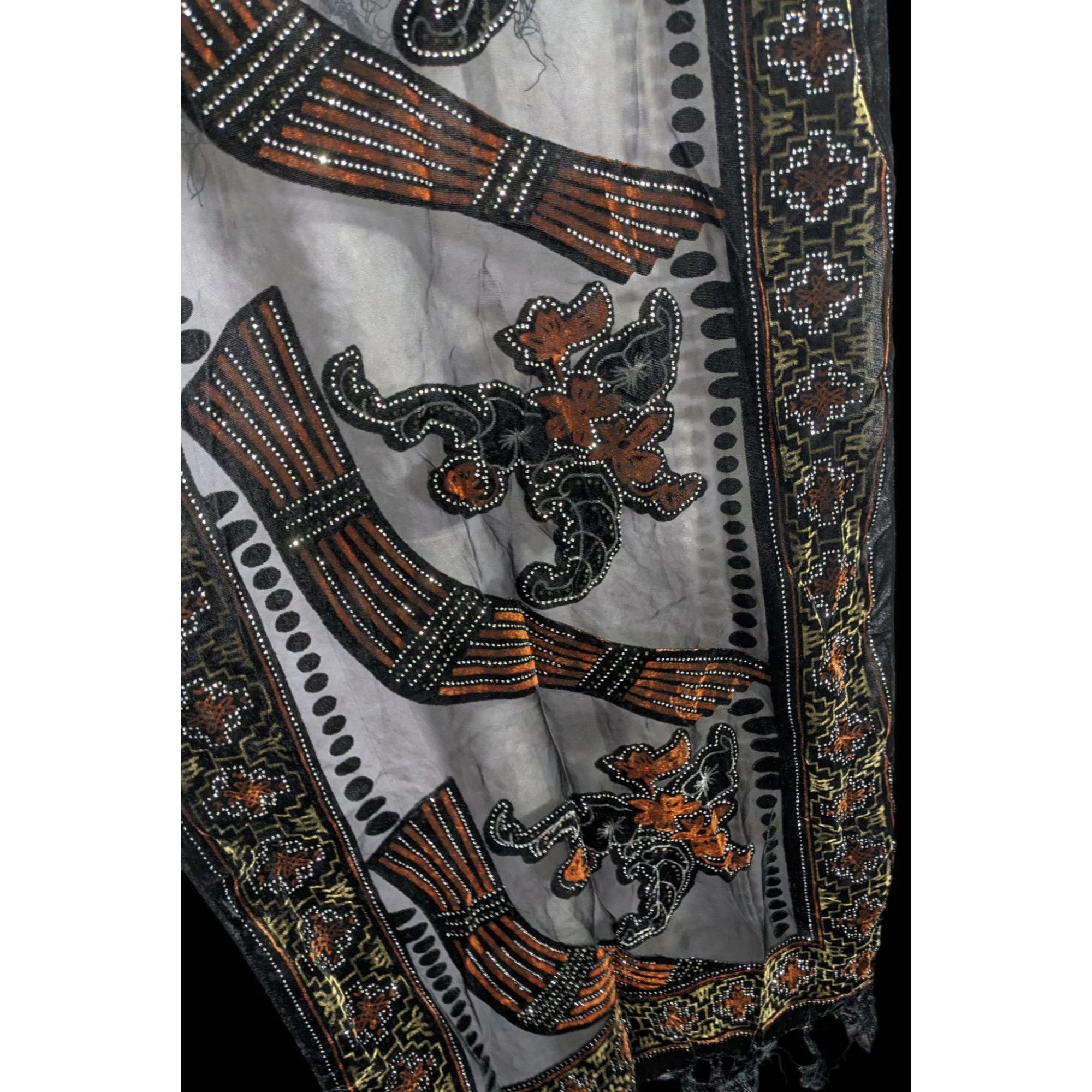 Other Vintage Glitter Burnt Velvet Floral Scarf With Fringe Elegan Size ONE SIZE - 6 Thumbnail