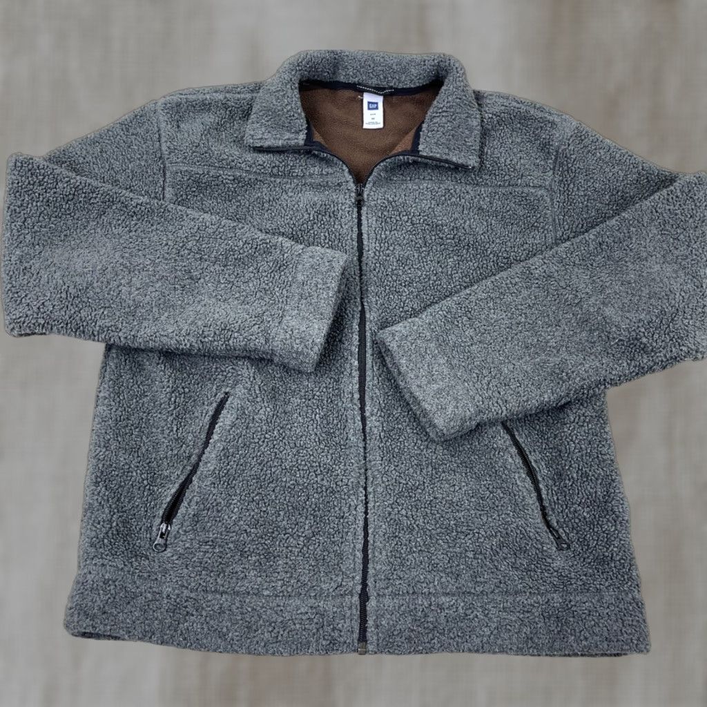 Gap Vintage Gap Jacket Men Medium Gray Deep Pile Sherpa Fleece Lined Bomber Full Zip Size US M / EU 48-50 / 2 - 1 Thumbnail