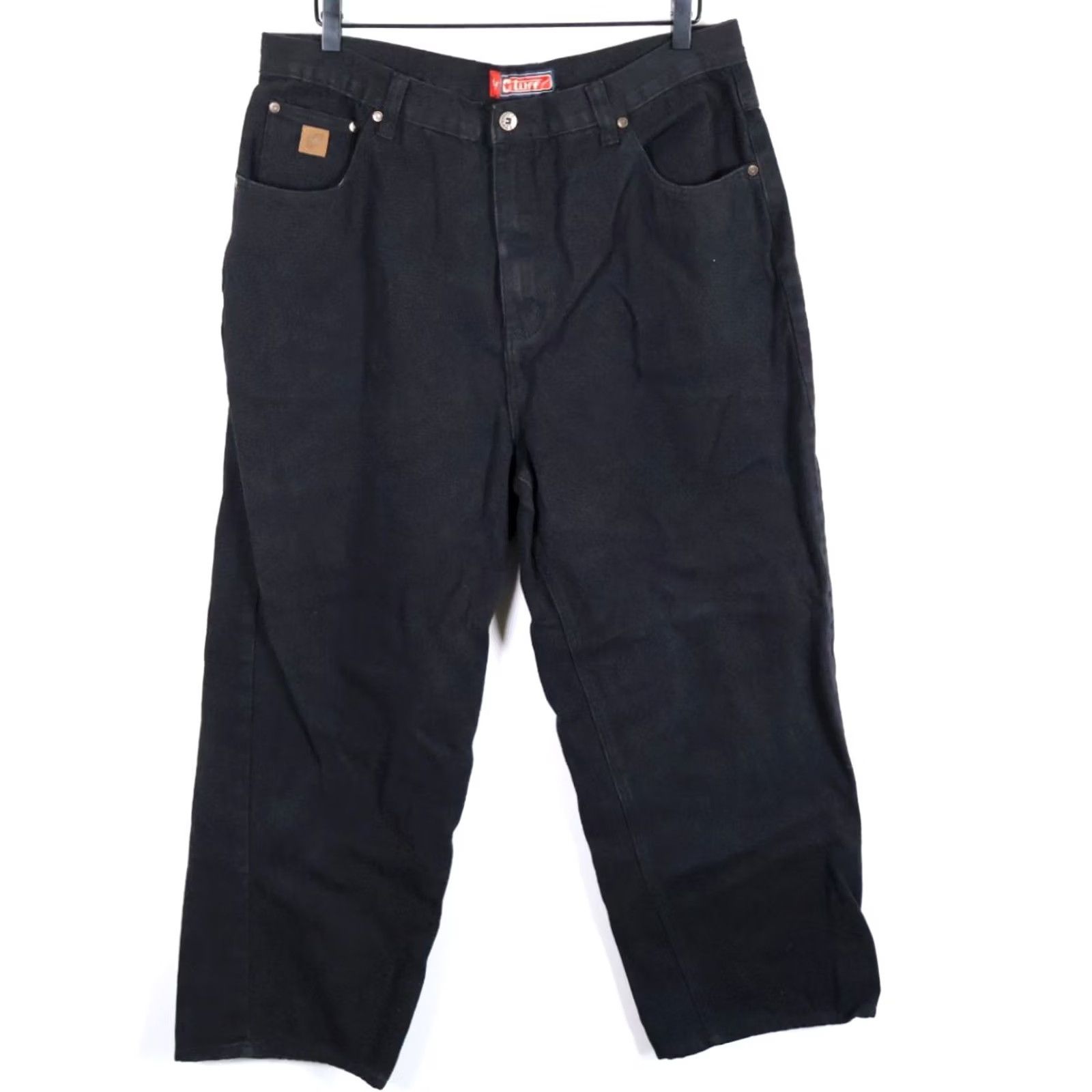 Vintage VTG Tuff Jeans Baggy Fit 34 28 Black Denim 90s Grunge Men’s 34 x 28 Relaxed High Rise 5-Pocket Zip Fly Cotton Ramie Blend Inseam 28 Size US 35 - 2 Thumbnail