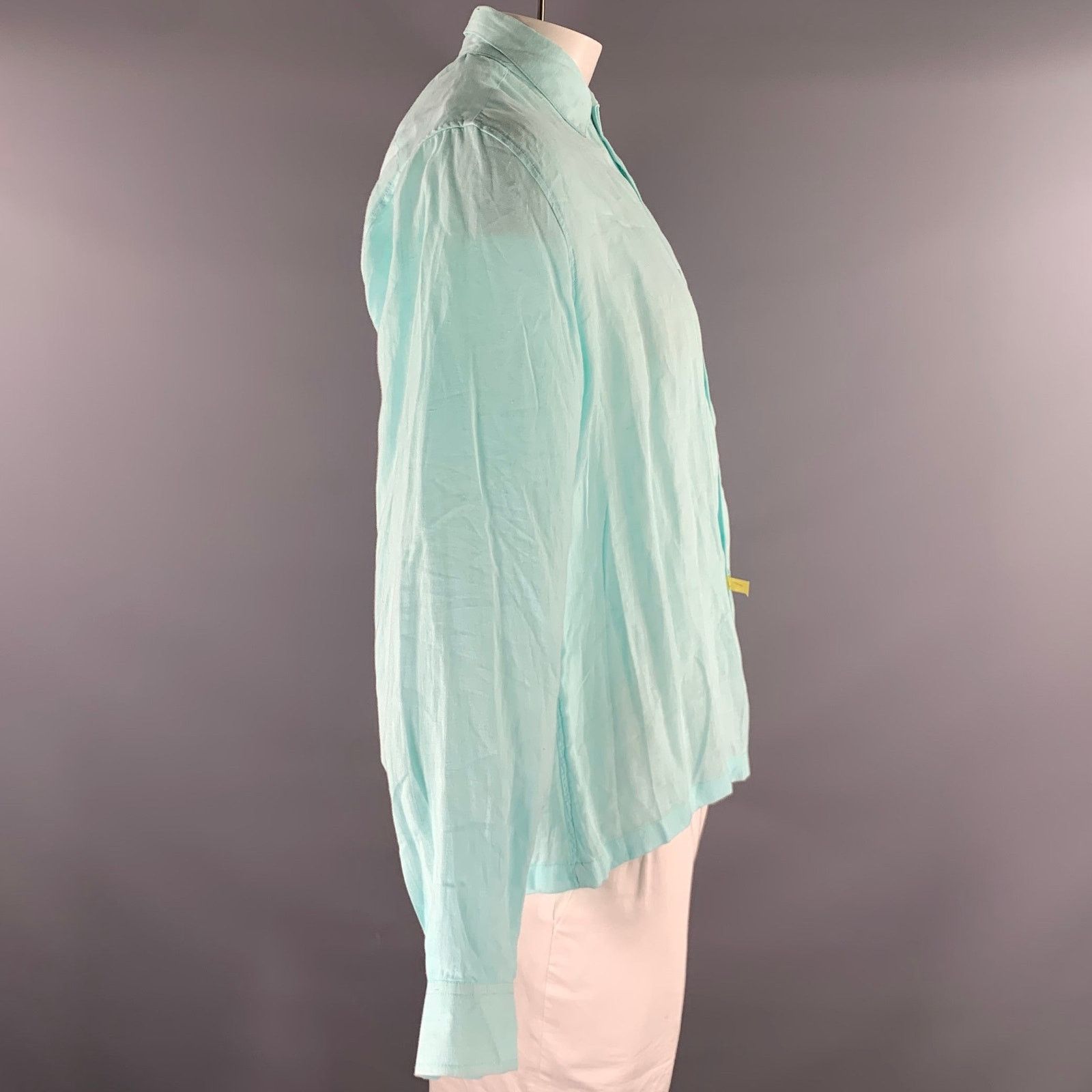 Other NATURAL BLUE L Blue Turqoise Heather Linen Long Sleeve Shirt Size US L / EU 52-54 / 3 - 2 Thumbnail