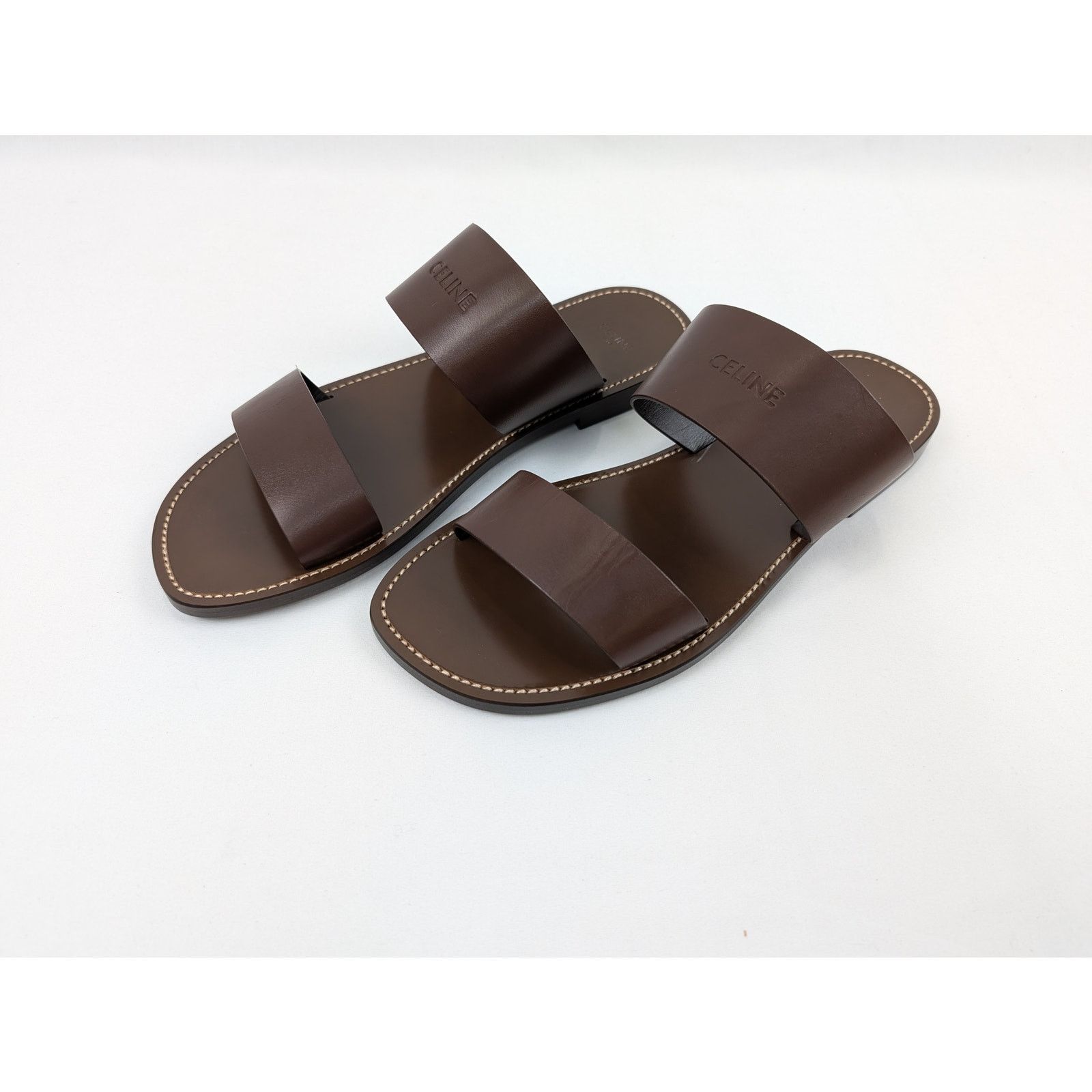 Celine o1rshd1 Calfskin-Vegetal Tanning Slides Slipper Dark Brown Size US 11 / EU 44 - 8 Thumbnail