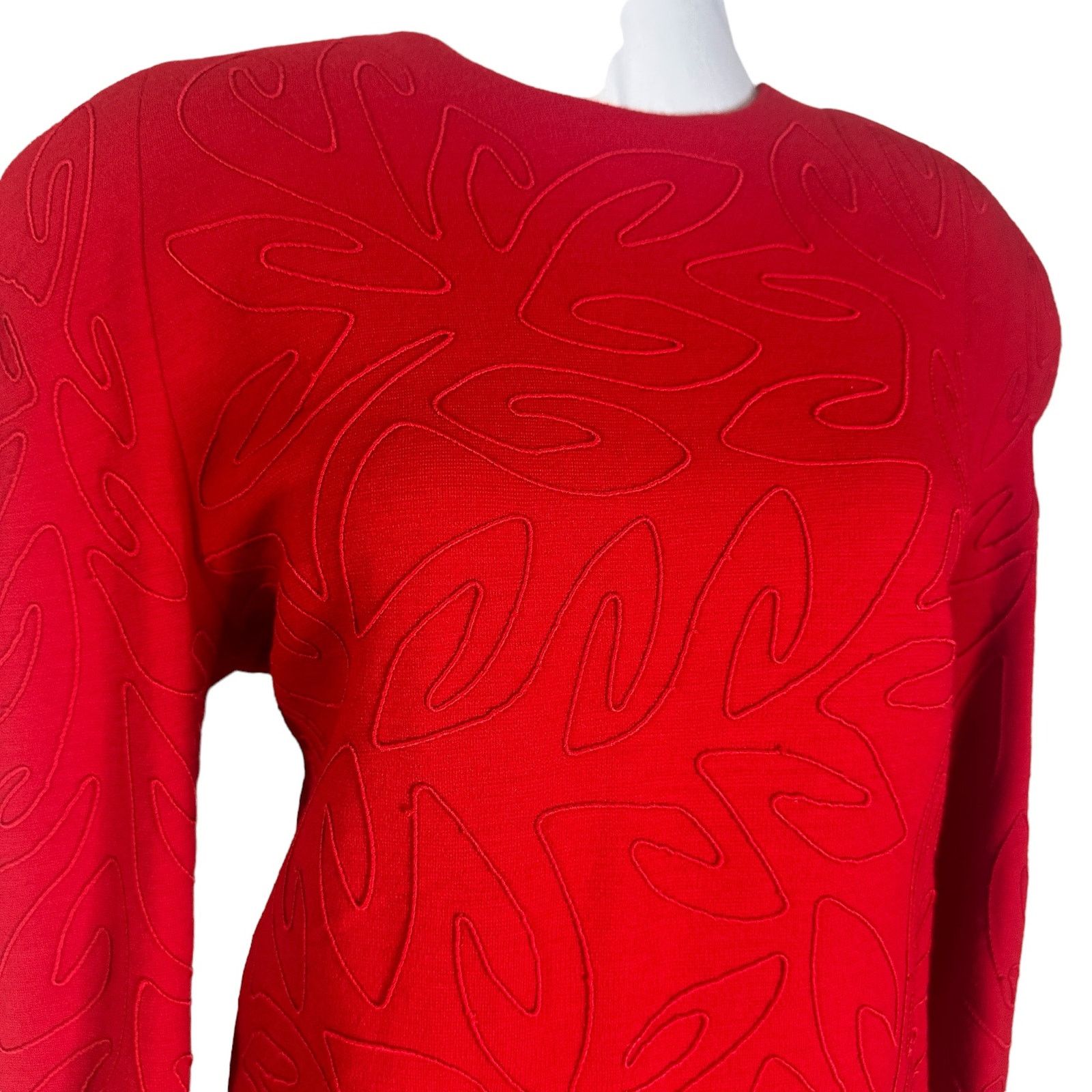 Vintage Vintage 90s Carmen Marc Valvo Red Knit Cocktail Dress 6 Size XS / US 0-2 / IT 36-38 - 3 Thumbnail
