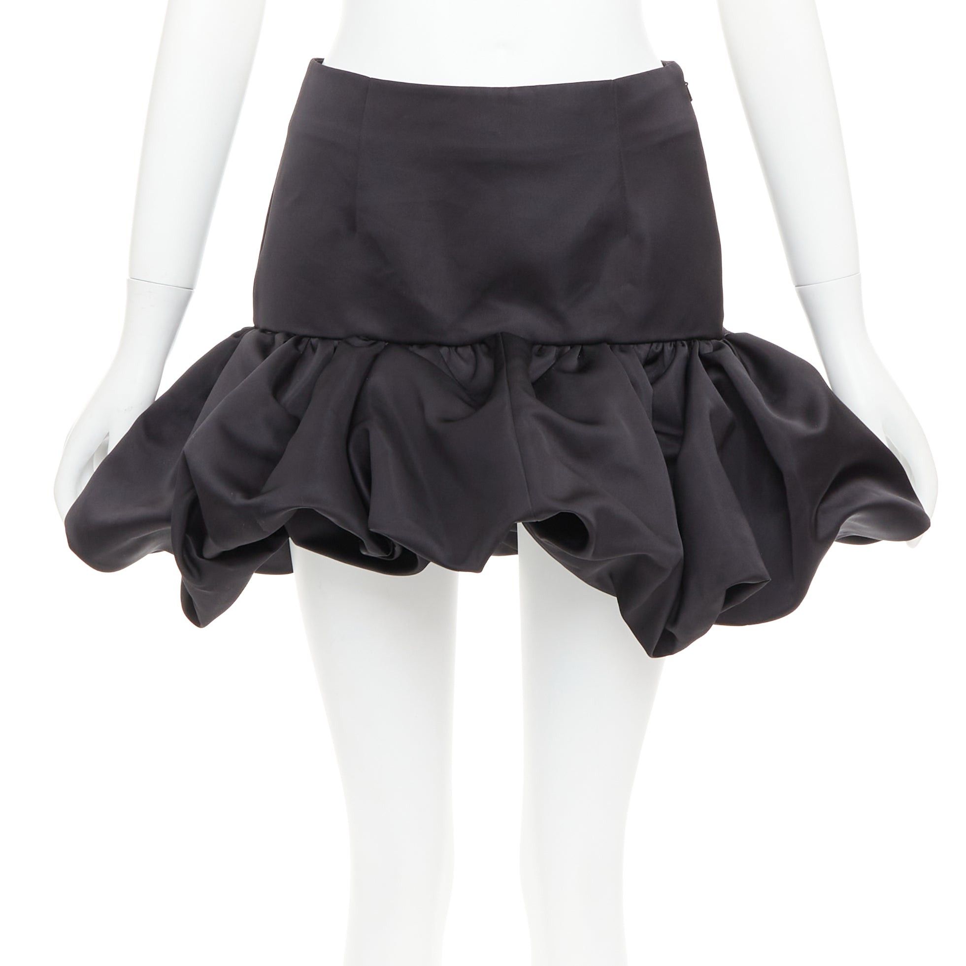 Area AREA black satin ruffle hem high waisted puffy mini skirt US2 XS Size 27" / US 4 / IT 40 - 1 Thumbnail