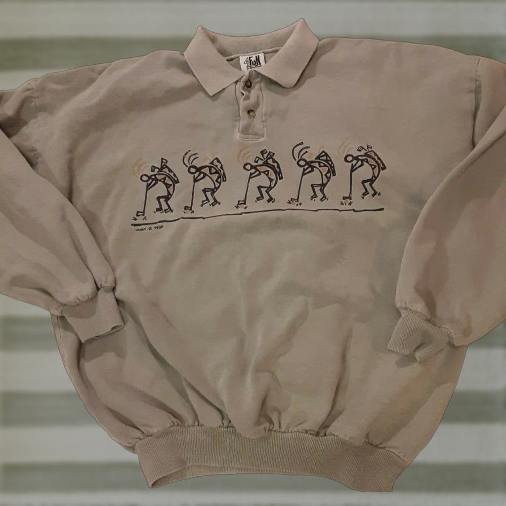 Vintage VINTAGE Kokopelli Golfers 1/4 Button Sweatshirt Heavy Sweater XL USA Made- 4fun Mens Olive-Green 100% Cotton Pullover Size US XL / EU 56 / 4 - 1 Thumbnail