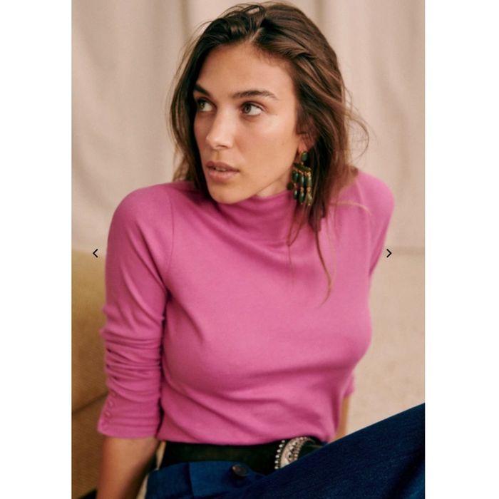 Sezane NWT Sézane FELIX JUMPER Pink cotton turtleneck long sleeve t ...