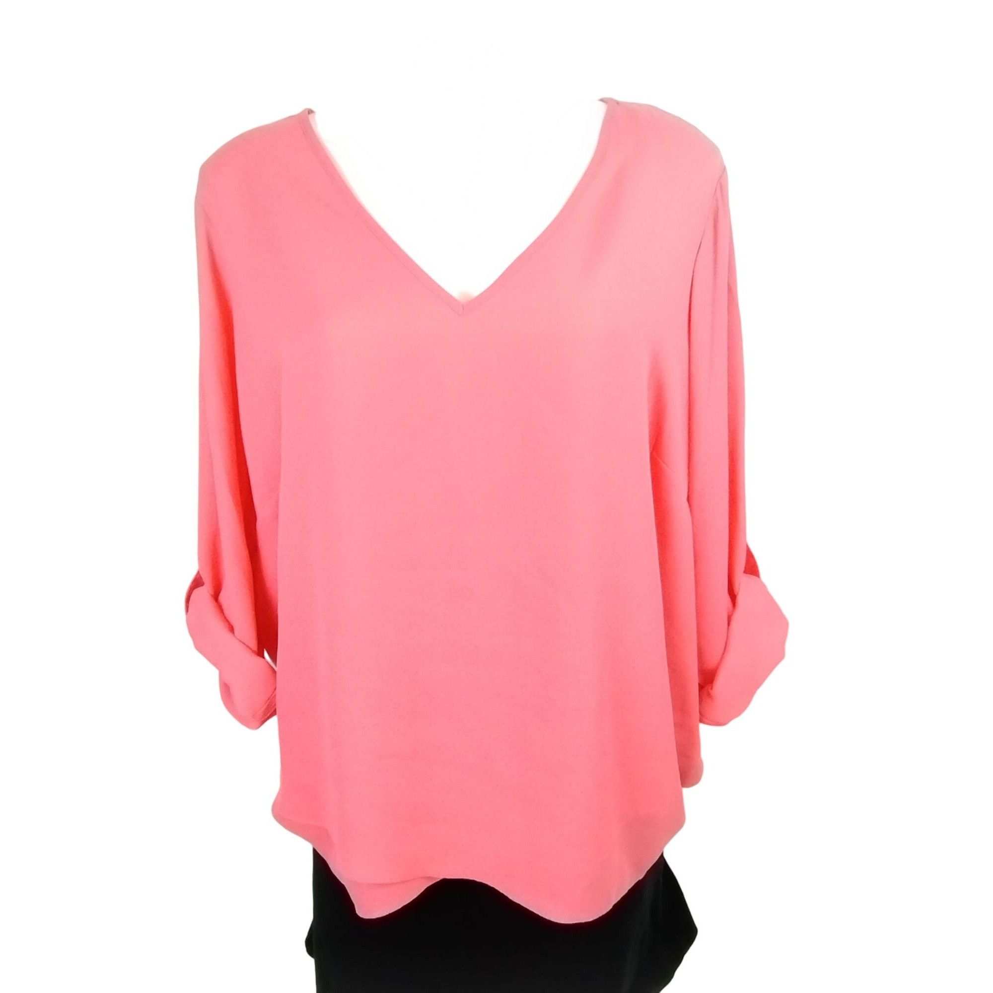 Other Zac and Rachel Womens 2X Pink V-Neck Rolled Sleeve Blouse wi Size 3XL / US 20-22 - 8 Thumbnail