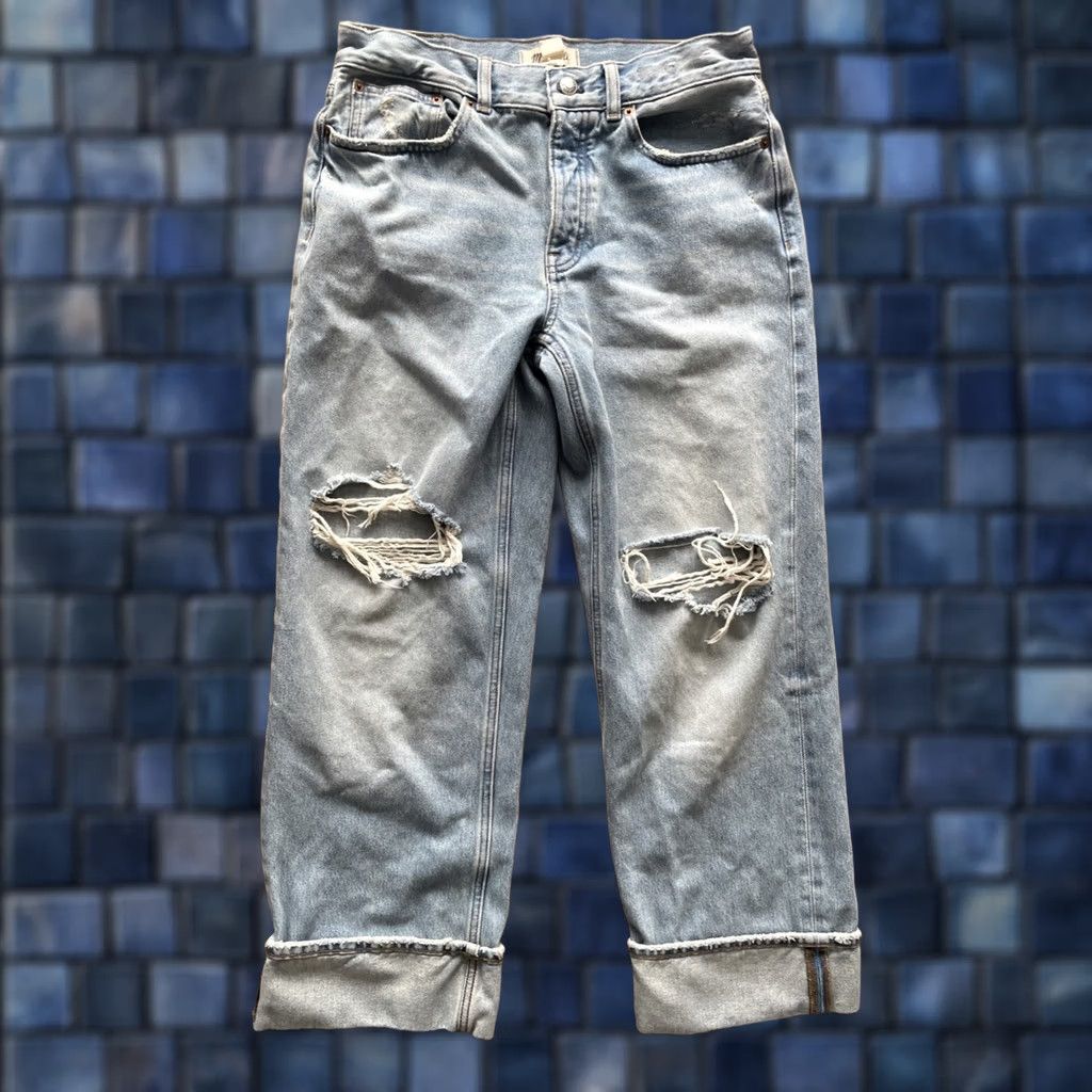 Madewell Madewell Jeans Womens 26P Relaxed Wide-Leg Distressed Denim Cuffed 32x27 Blue Leather? (Note: Original does not include leather) Size 26" / US 2 / IT 38 - 1 Thumbnail