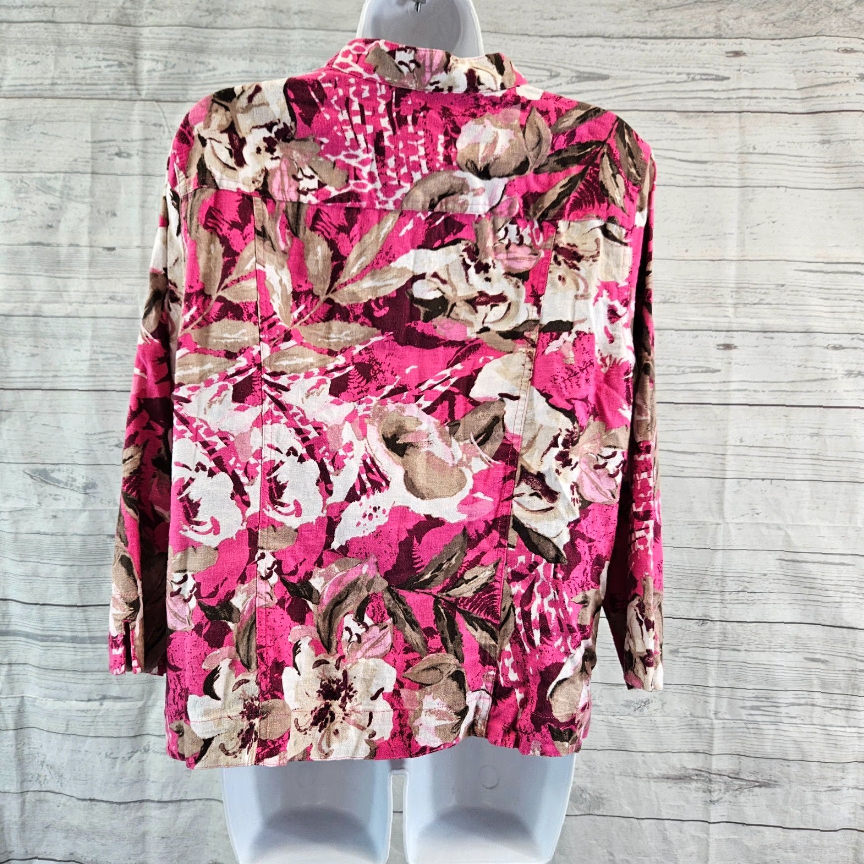 Vintage Christopher Banks Womens Jacket Sz Large Pink Tan Floral Linen Blend 3/4 Sleeve Size L / US 10 / IT 46 - 4 Thumbnail