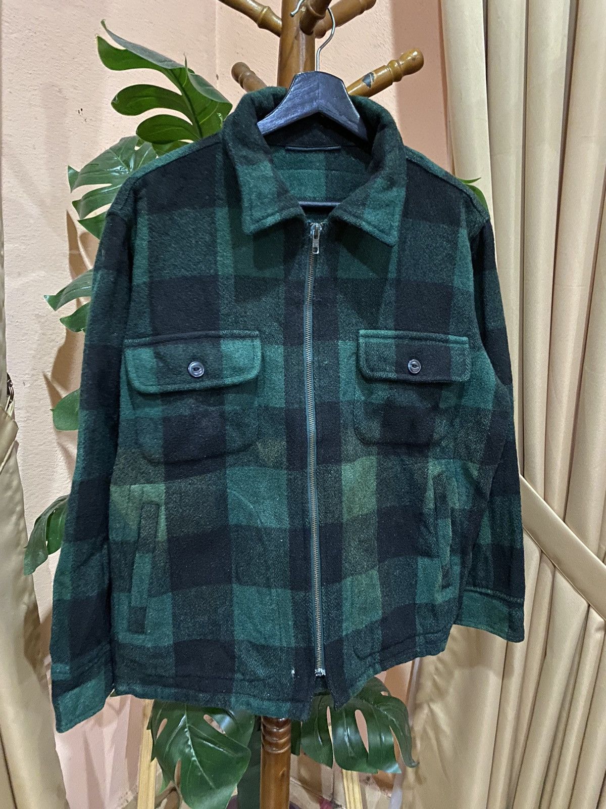 Vintage Vintage Green and Black Buffalo Plaid Wool Blend Zip-Up Size US M / EU 48-50 / 2 - 3 Thumbnail