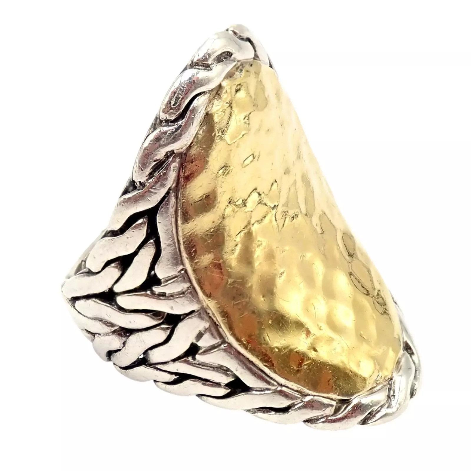 John Hardy Silver 22k Yellow Gold Classic Cocktail Ring sz 7