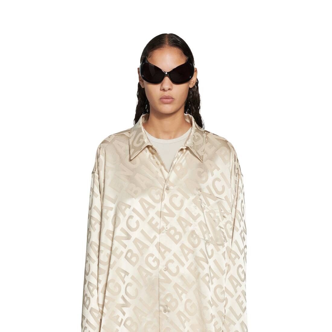 Balenciaga o1tr1nto0825 Large Allover Logo Minimal Shirt Large Beige Size M / US 6-8 / IT 42-44 - 5 Thumbnail
