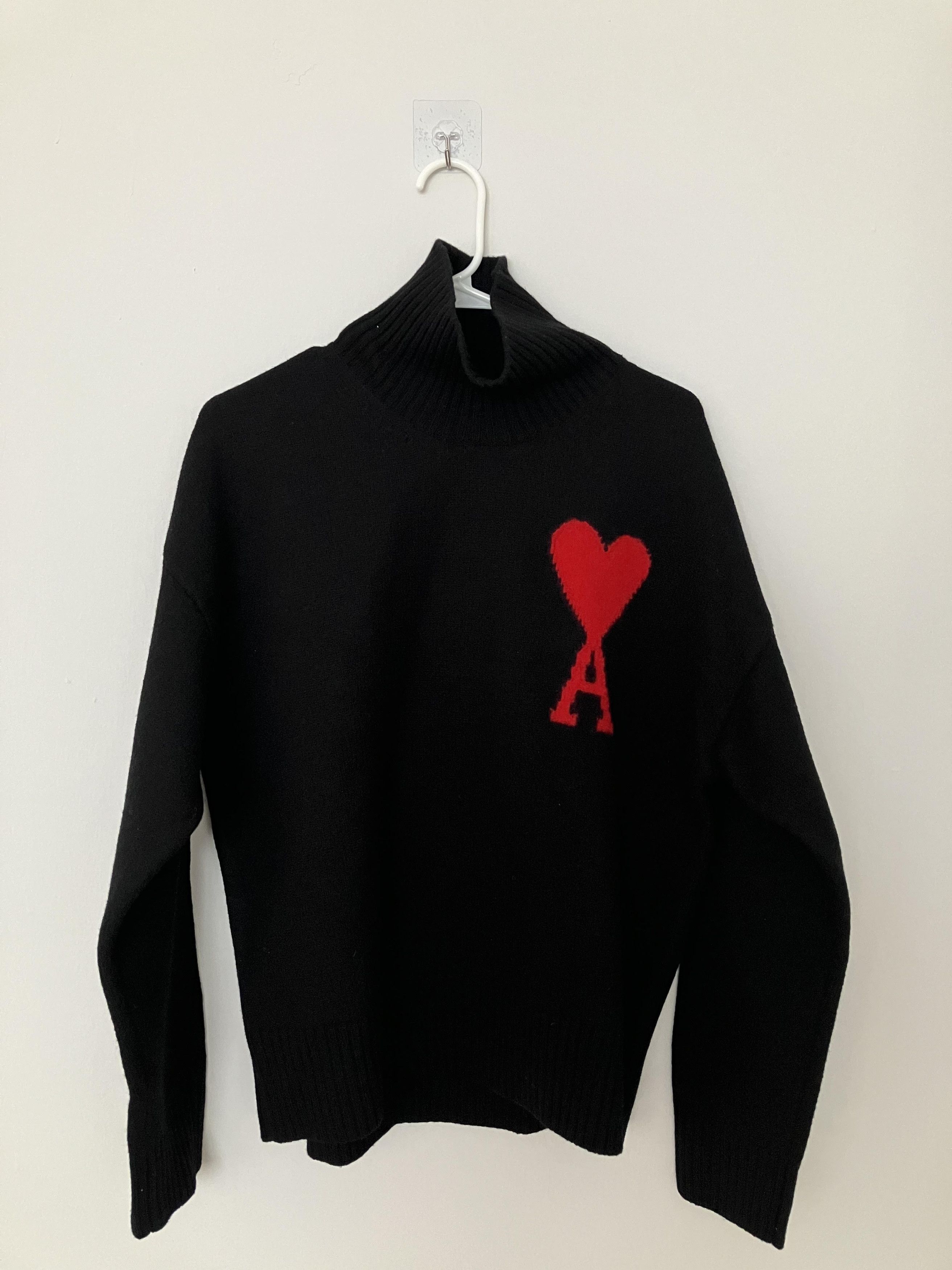 image of Ami Paris Red Ami De Coeur Sweater in Black, Men's (Size Small)