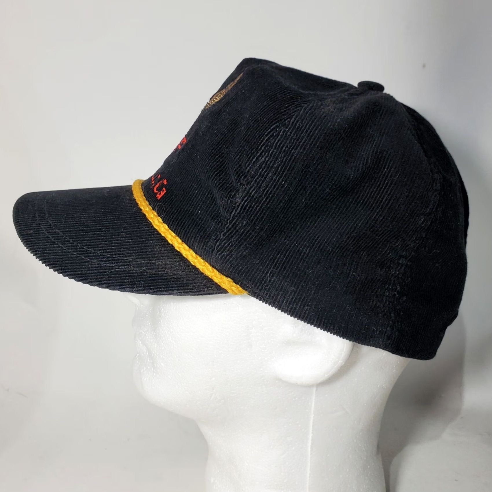 Harley Davidson VINTAGE Harley Davidson Hat Black Corduroy Gold Corded Eagle Embroidered 80s USA Size ONE SIZE - 3 Thumbnail