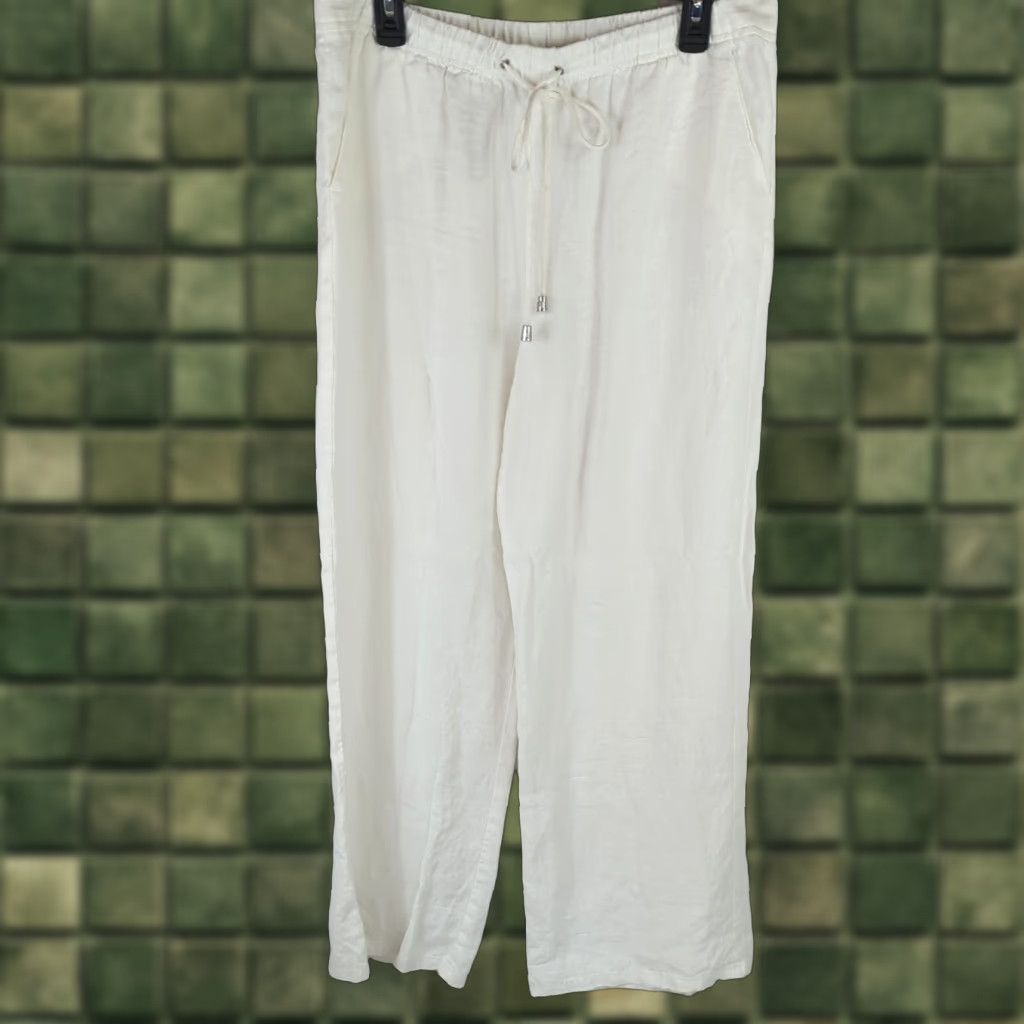 Vince Camuto Vince Camuto Womens Linen Wide Leg Pants White L Elastic Waist Pockets Casual Summer Beach Bohemian 31in Inseam Regular Rise 12” Size Type Regular Size 36" / US 14 / IT 50 - 1 Thumbnail