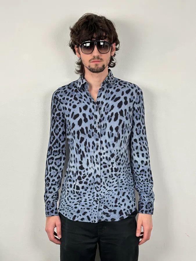 Dolce & Gabbana 2010s Dolce & Gabbana Blue Leopard Print Silk Shirt Size US S / EU 44-46 / 1 - 1 Thumbnail