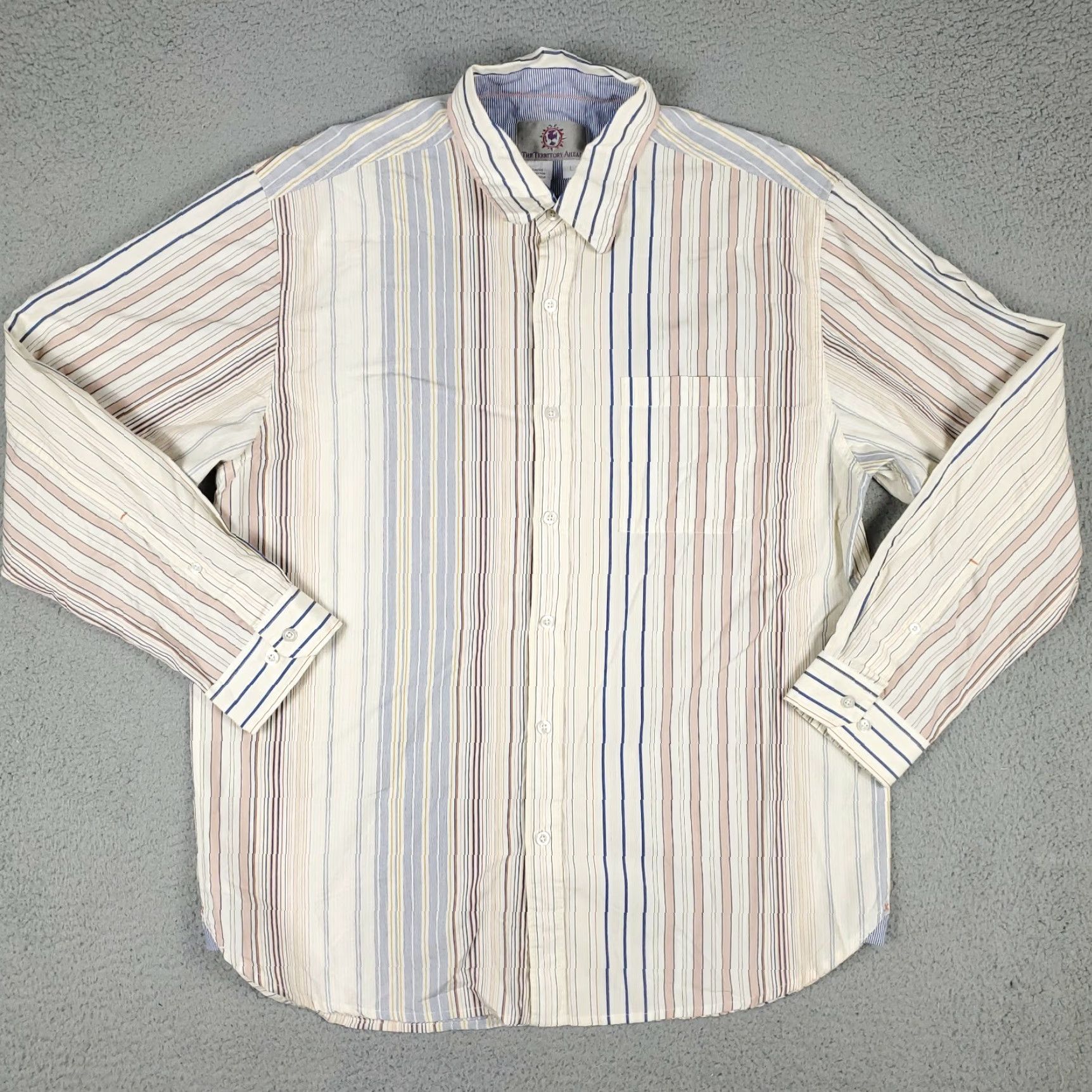 The Territory Ahead Territory Ahead Beige Striped Dress Shirt Mens L Button Up Long Sleeve 100% Cotton Casual/Business, Classic Pattern Size US L / EU 52-54 / 3 - 2 Thumbnail