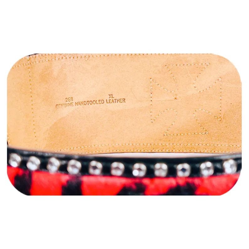 Other Red Zebra Print Pony Hair Leather Studded Iron Cross Belt XL Size 44 - 4 Thumbnail
