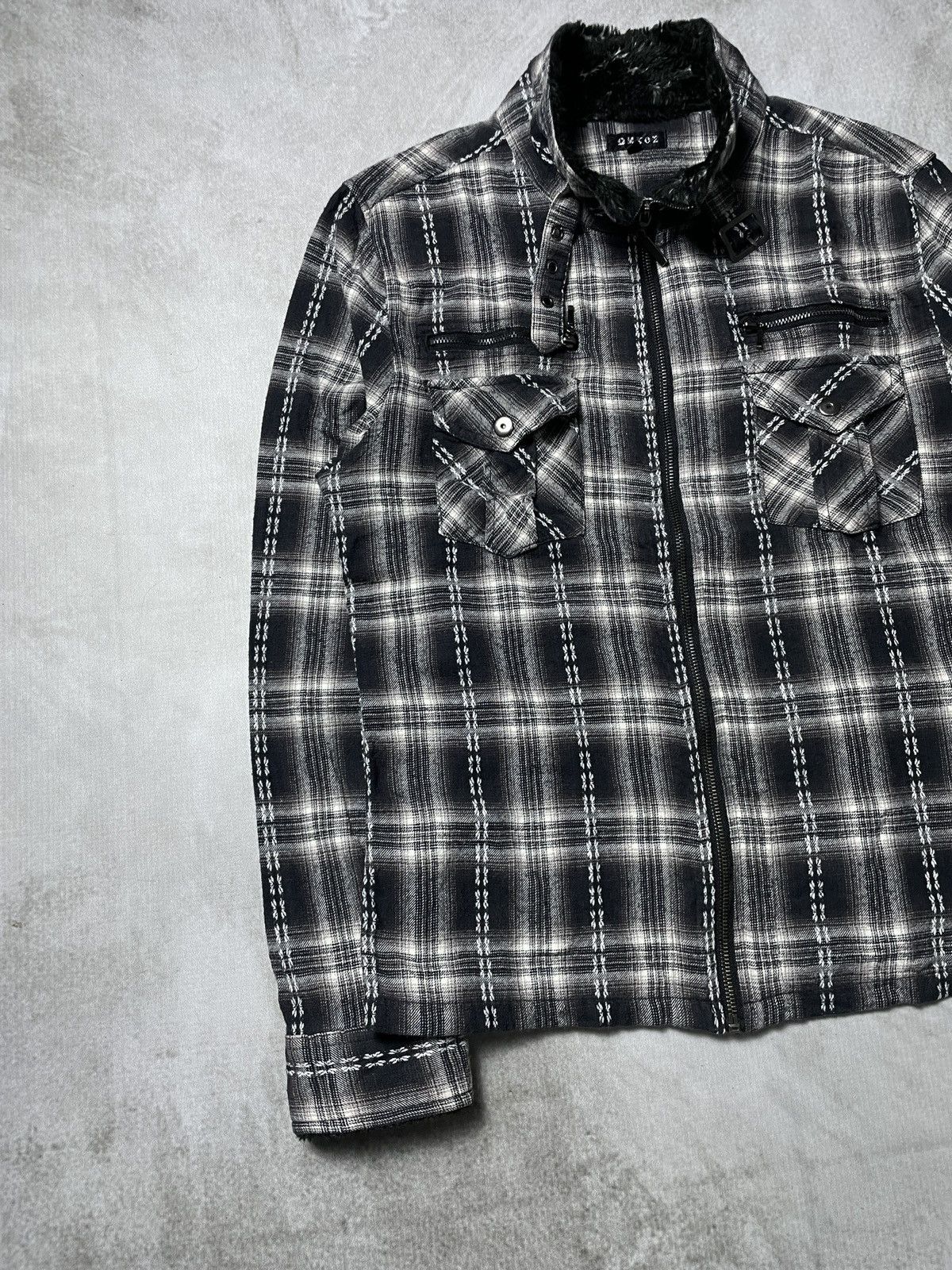 14th Addiction 2000’s Omkoe - Vkei Style Plaid Trim Fur Jacket Size US M / EU 48-50 / 2 - 4 Thumbnail