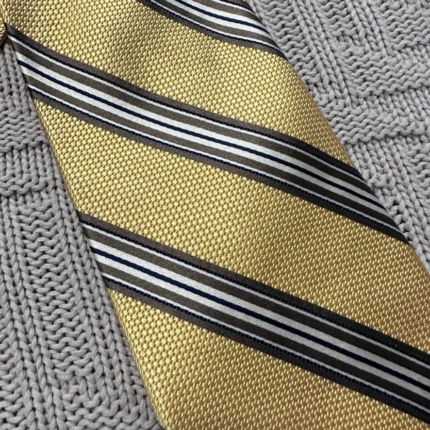Paul Fredrick Paul Fredrick yellow and bronze striped Italian silk tie Size ONE SIZE - 2 Thumbnail