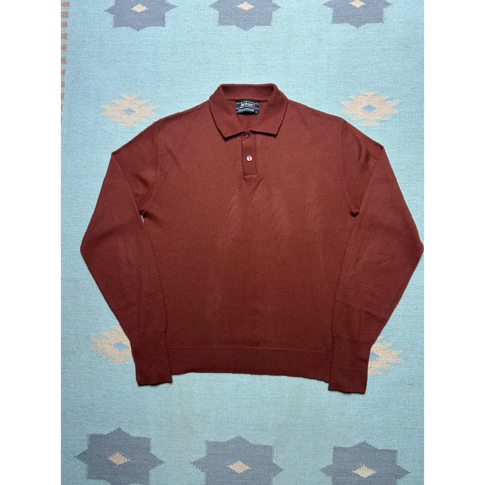 Jantzen VINTAGE Jantzen Polo Shirt Long Sleeve Acrylic Knit Burnt Orange Mens Large Size US L / EU 52-54 / 3 - 2 Thumbnail
