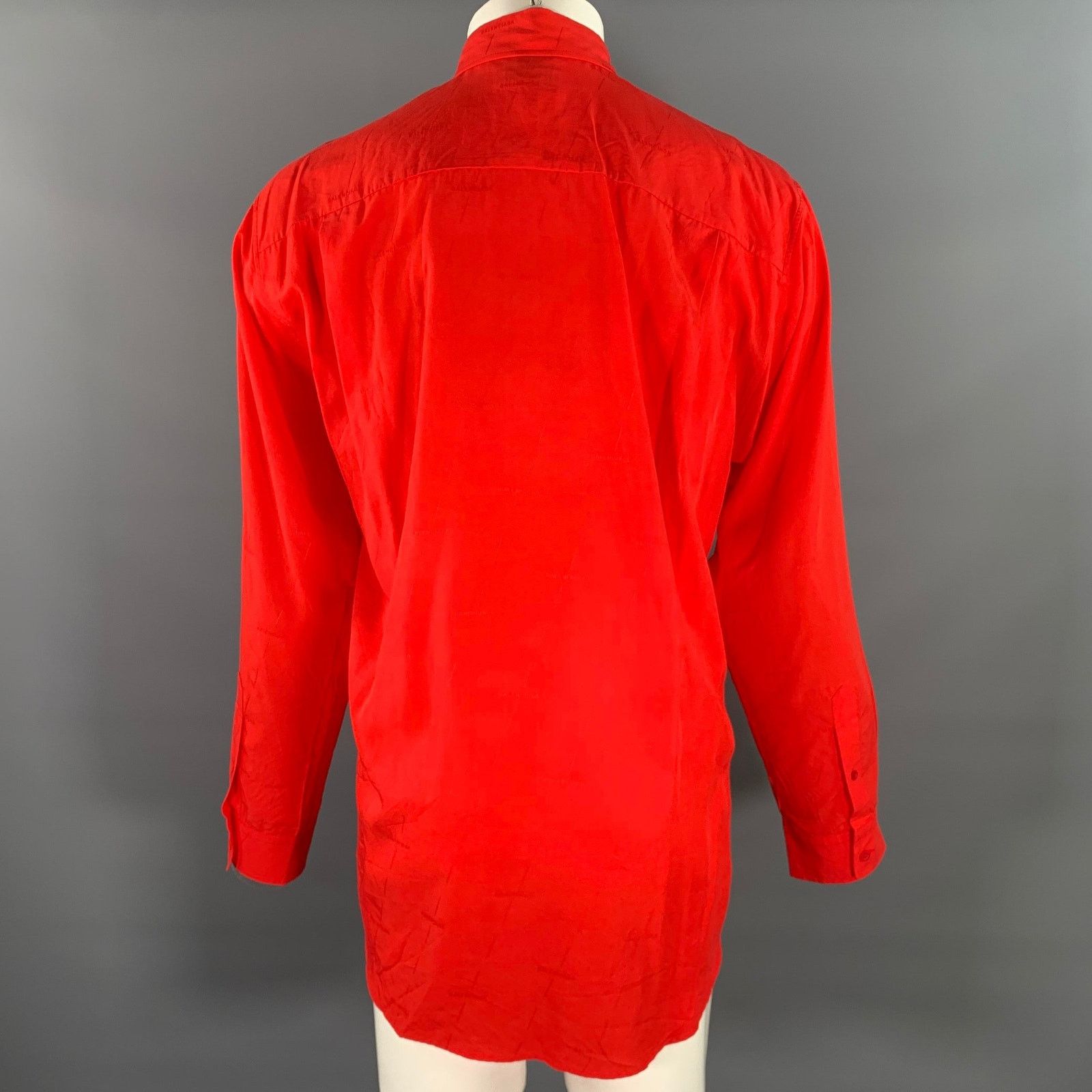 Balenciaga S Red Monogram Lyocell Button Down Long Sleeve Shirt Size US S / EU 44-46 / 1 - 4 Thumbnail