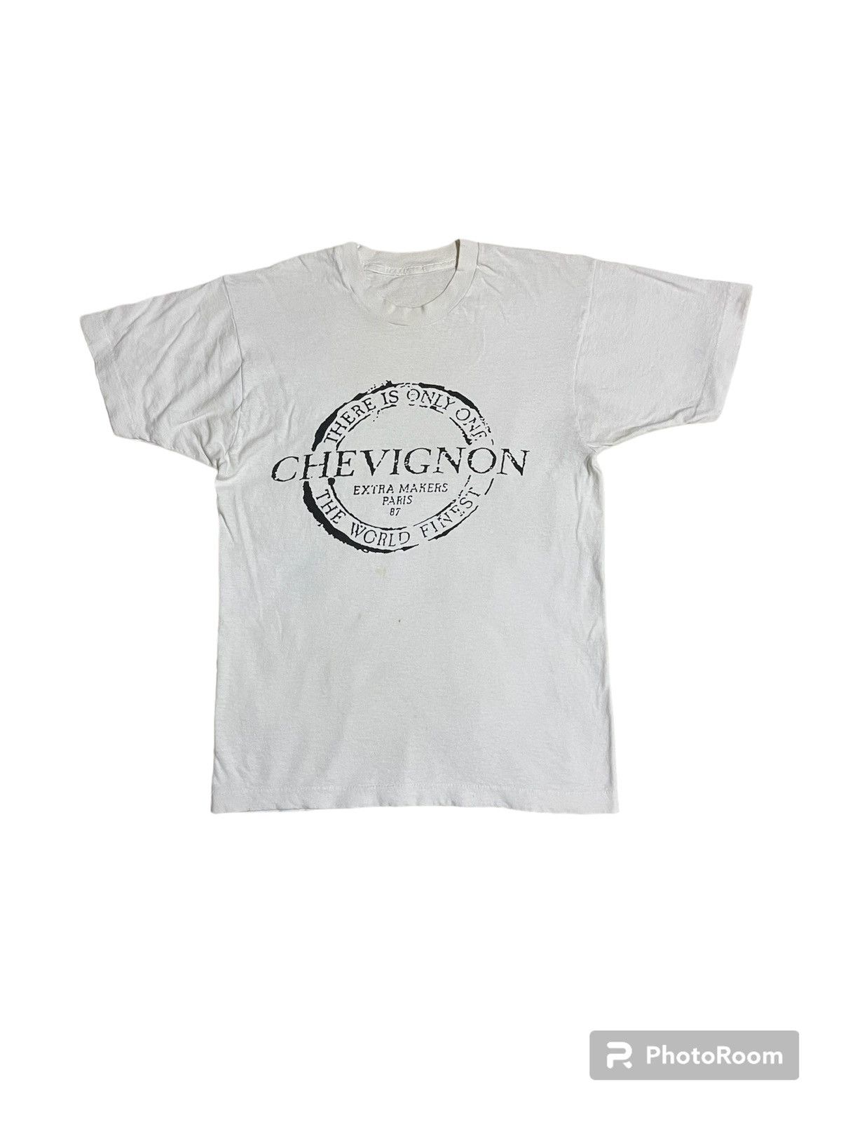 image of Chevignon Extra Makers Paris 1987 Vintage T Shirt in White, Men's (Size Small)