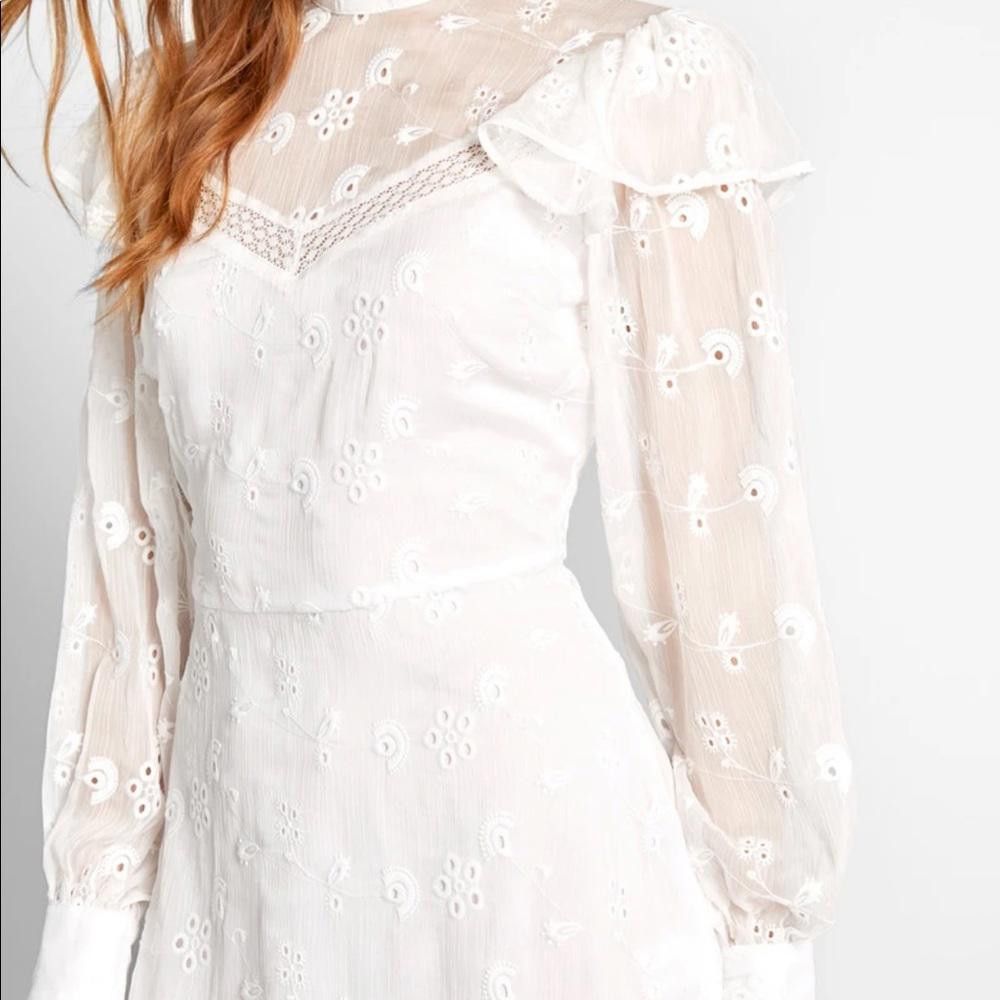 Designer White Lace Seeing Eye To Eyelet Long Sleeve Dress Size S / US 4 / IT 40 - 4 Thumbnail