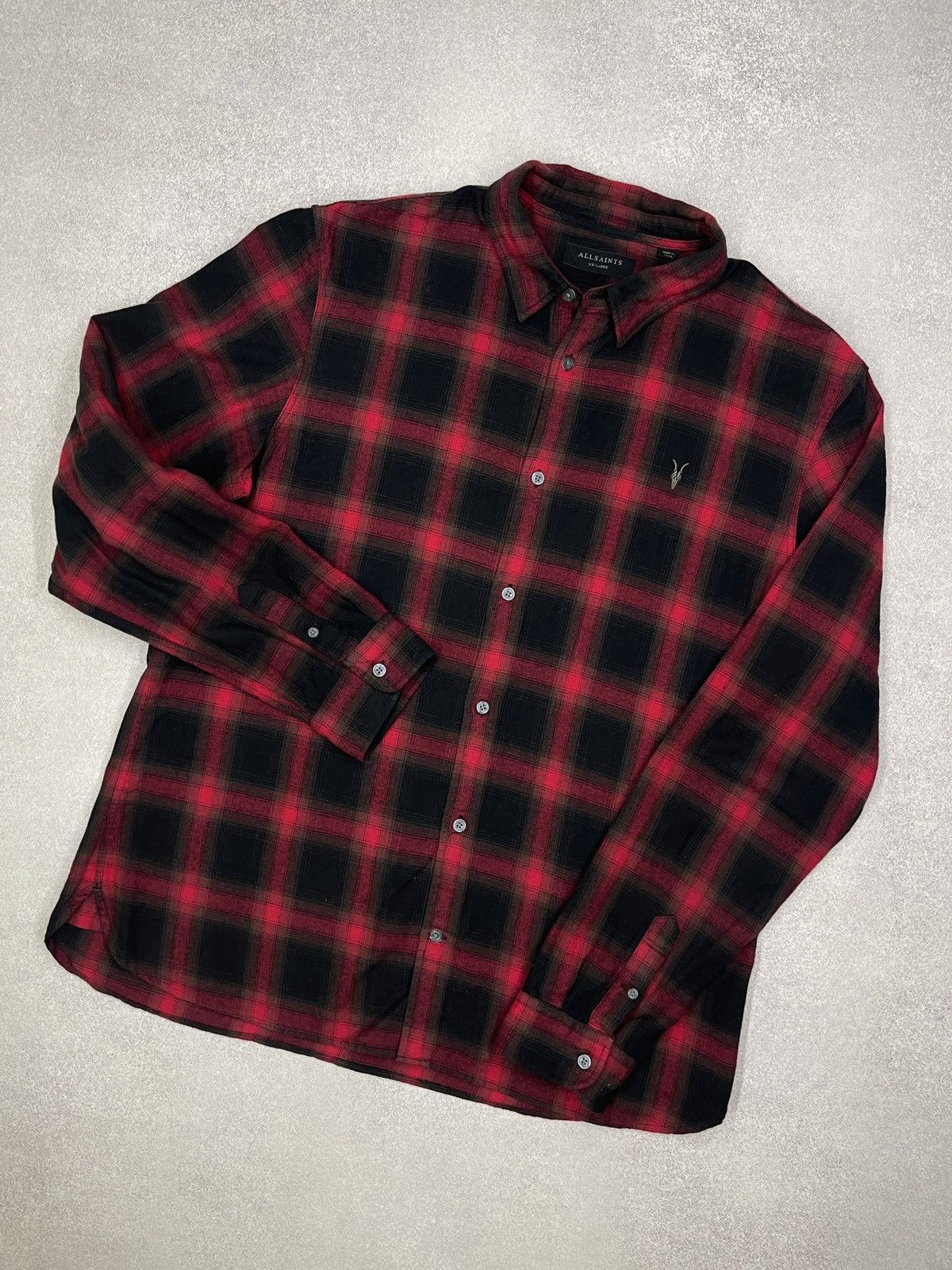 Allsaints Mens AllSaints Windham Shirt Into a Cage Red/Black Y2K Size US XXL / EU 58 / 5 - 1 Thumbnail