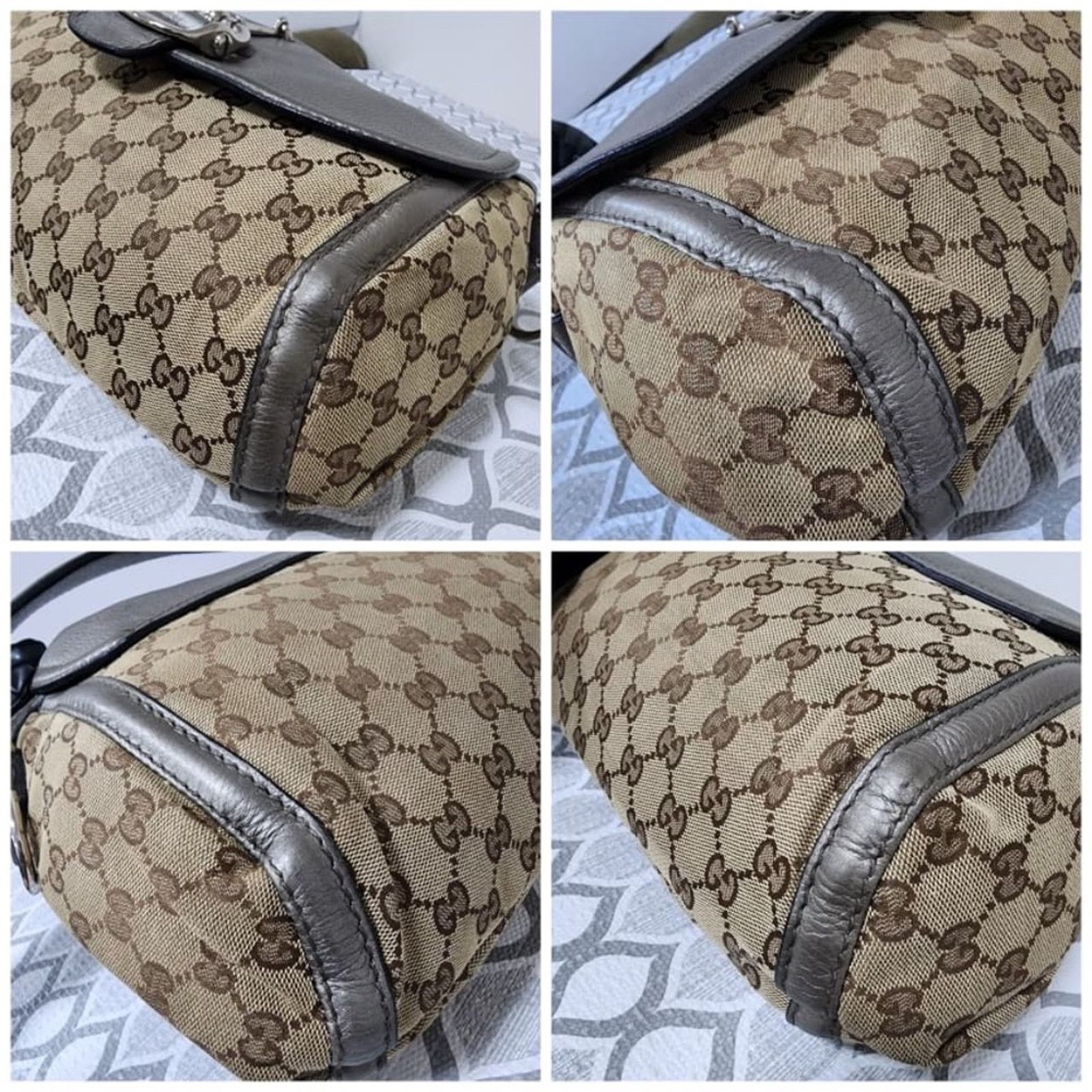 Gucci Gucci Medium GG Canvas Techno Horsebit Flap Hobo Bag Grey/Be Size ONE SIZE - 13 Thumbnail