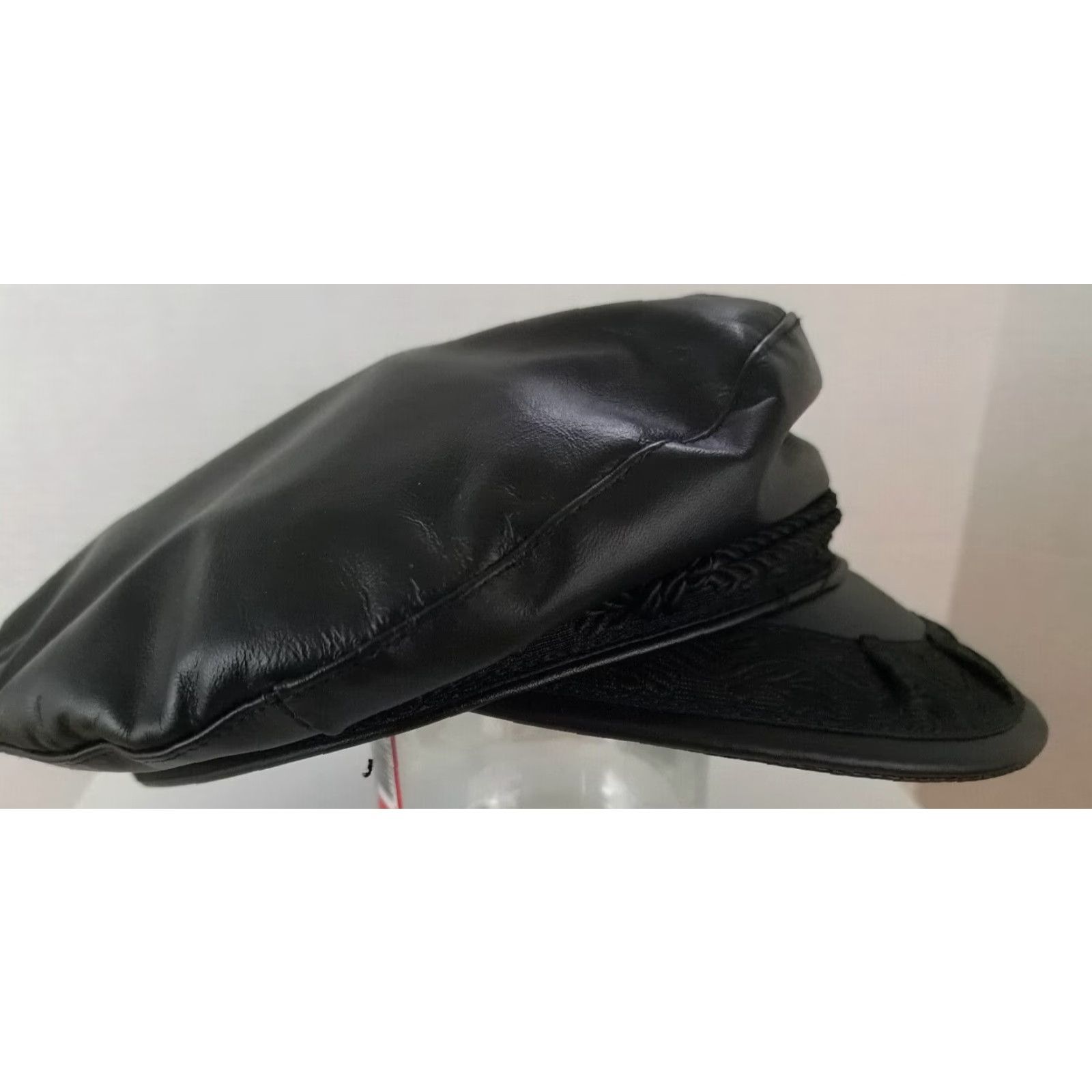 Vintage VINTAGE Genuone Leather Motorcycle Hat Leather with Trim Ladies Large USA Made Black Size ONE SIZE - 4 Thumbnail