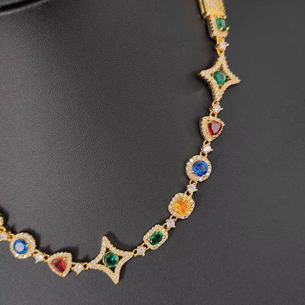 Jewelry Hip Hop Jewelry Women Colored Zircon Iced Out Necklace Size ONE SIZE - 5 Thumbnail