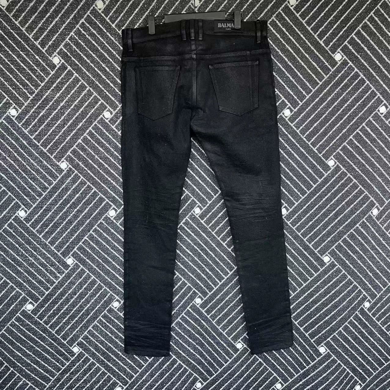 Balmain BALMAIN Distressed Waxed Denim Jeans 33W Chain Size US 33 - 2 Thumbnail