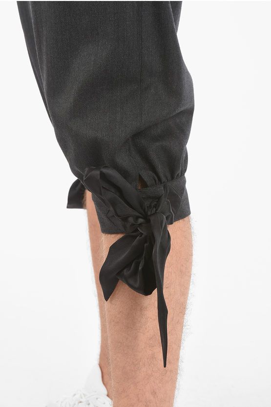 Maison Margiela o1y1124 Double Pleat Cropped Pant With Bow Hem In Grey Size US 32 / EU 48 - 3 Thumbnail