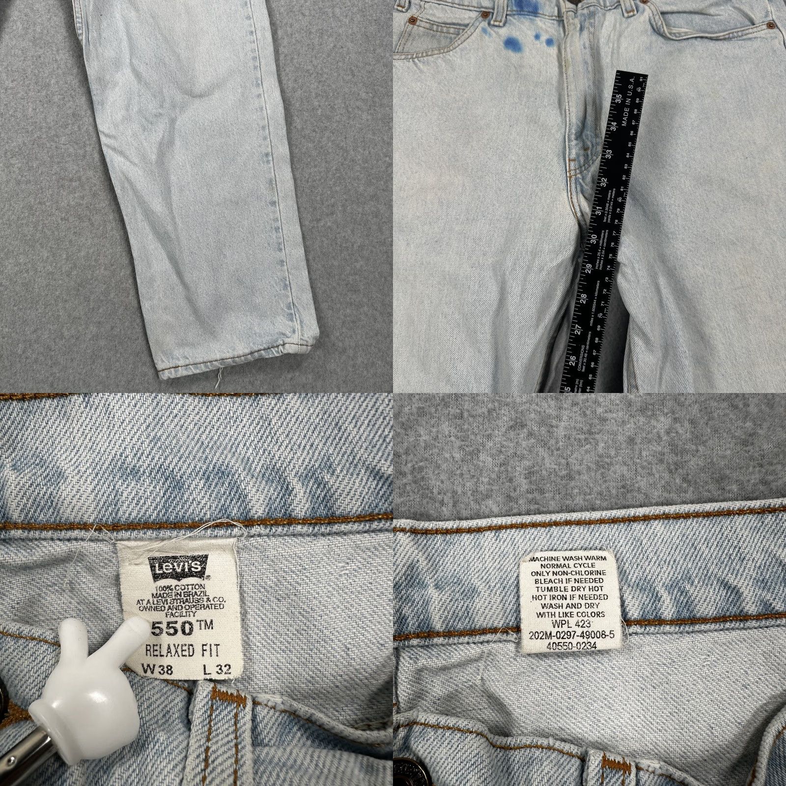 Levi's VINTAGE Levis 550 Jeans Mens 38x32 Light Wash Blue Relaxed Distressed Stained Grunge 90s Size US 38 / EU 54 - 8 Thumbnail
