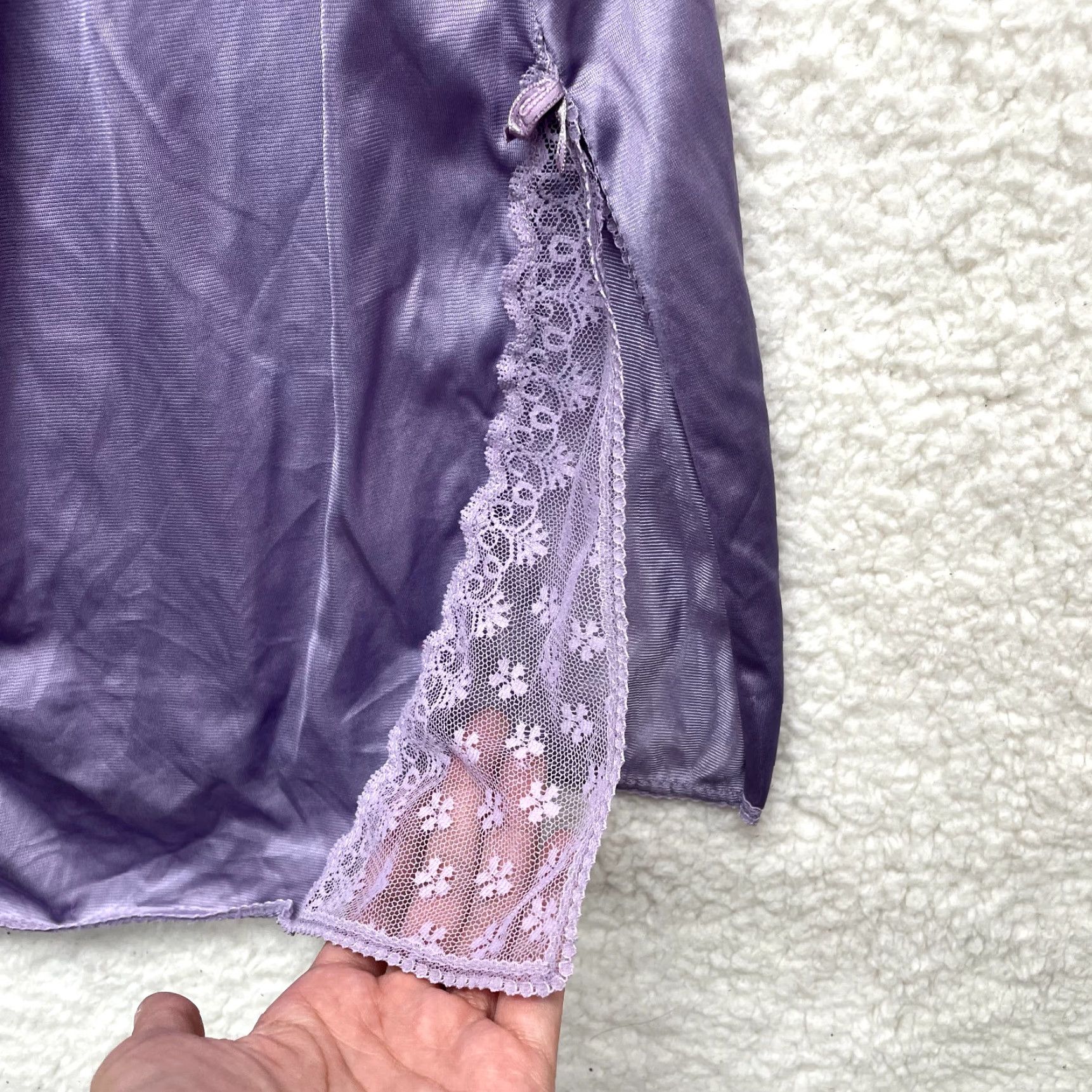 Sears VINTAGE Sears Midi Slip Dress Purple 80s Satin Lace Edwardian Victorian Womens 34 S - Fits S Size S / US 4 / IT 40 - 5 Thumbnail