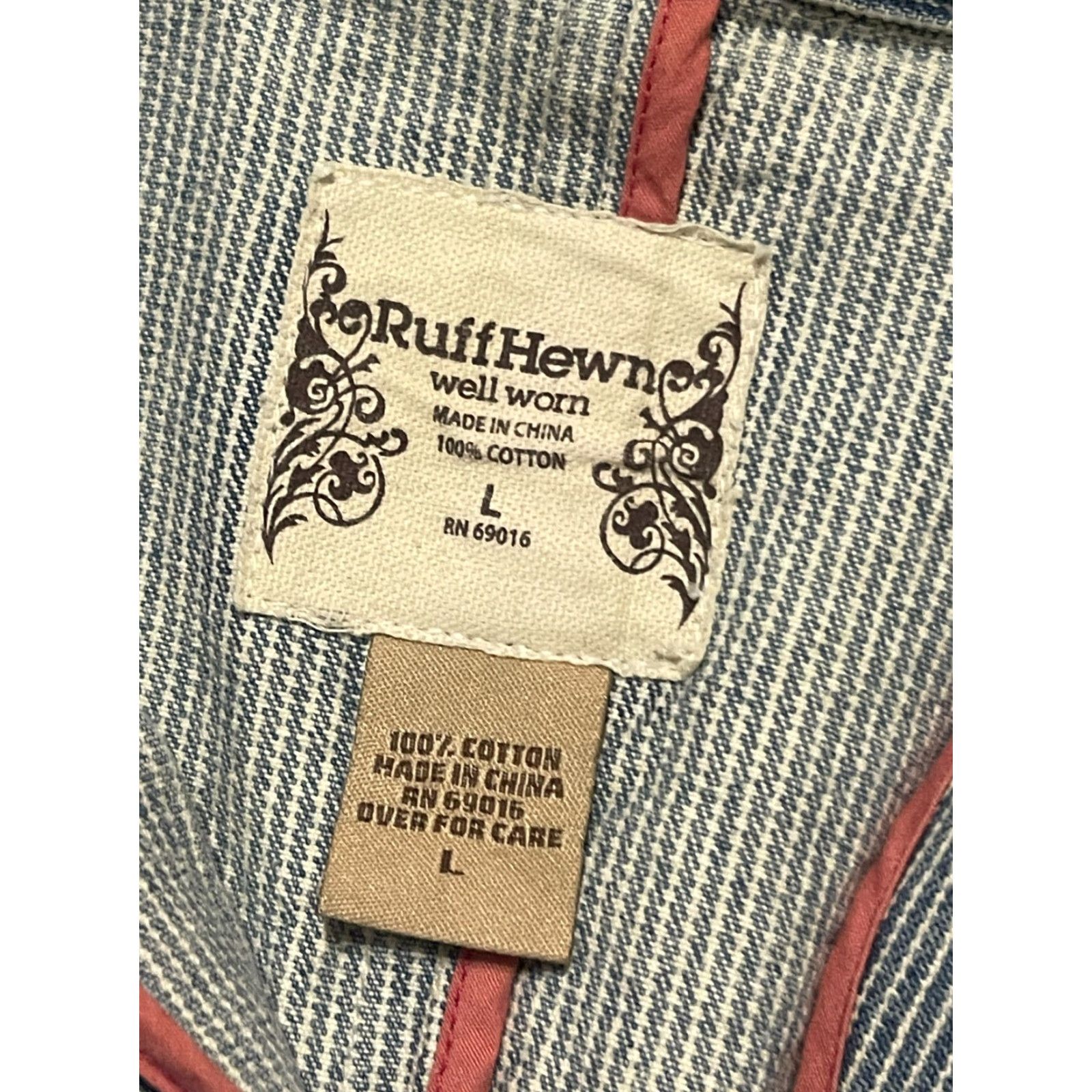Vintage Ruff Hewn Jacket Women's Large Blue Striped Buttons Up Pockets Casual Fall Spring Summer Cotton Blend Size L / US 10 / IT 46 - 6 Thumbnail