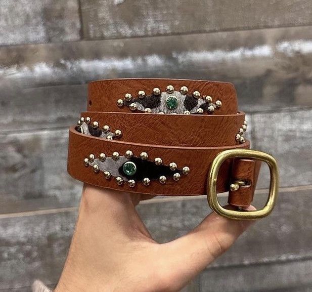 Japanese Brand Brown studded western style 102 cm Size 34 - 1 Thumbnail