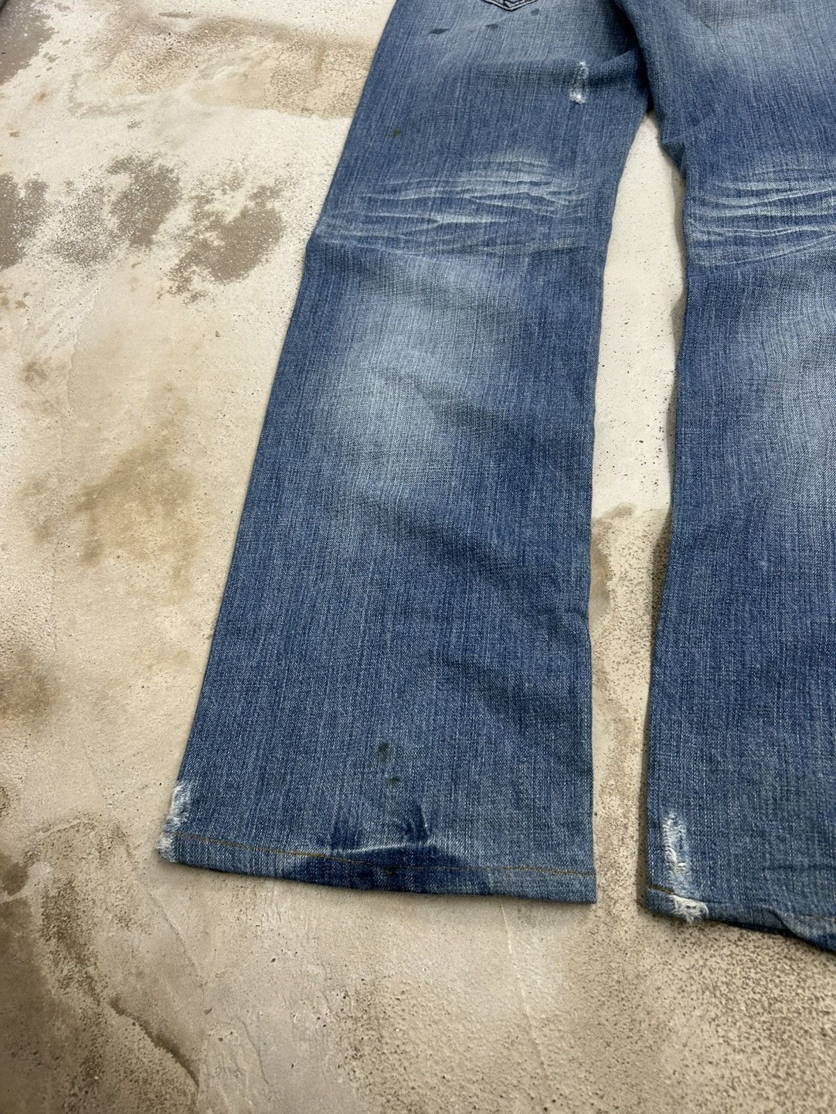 Japanese Brand Cook Jeans Baggy Distressed Denim Knee Panel Whisker Stacked Size US 31 - 16 Thumbnail