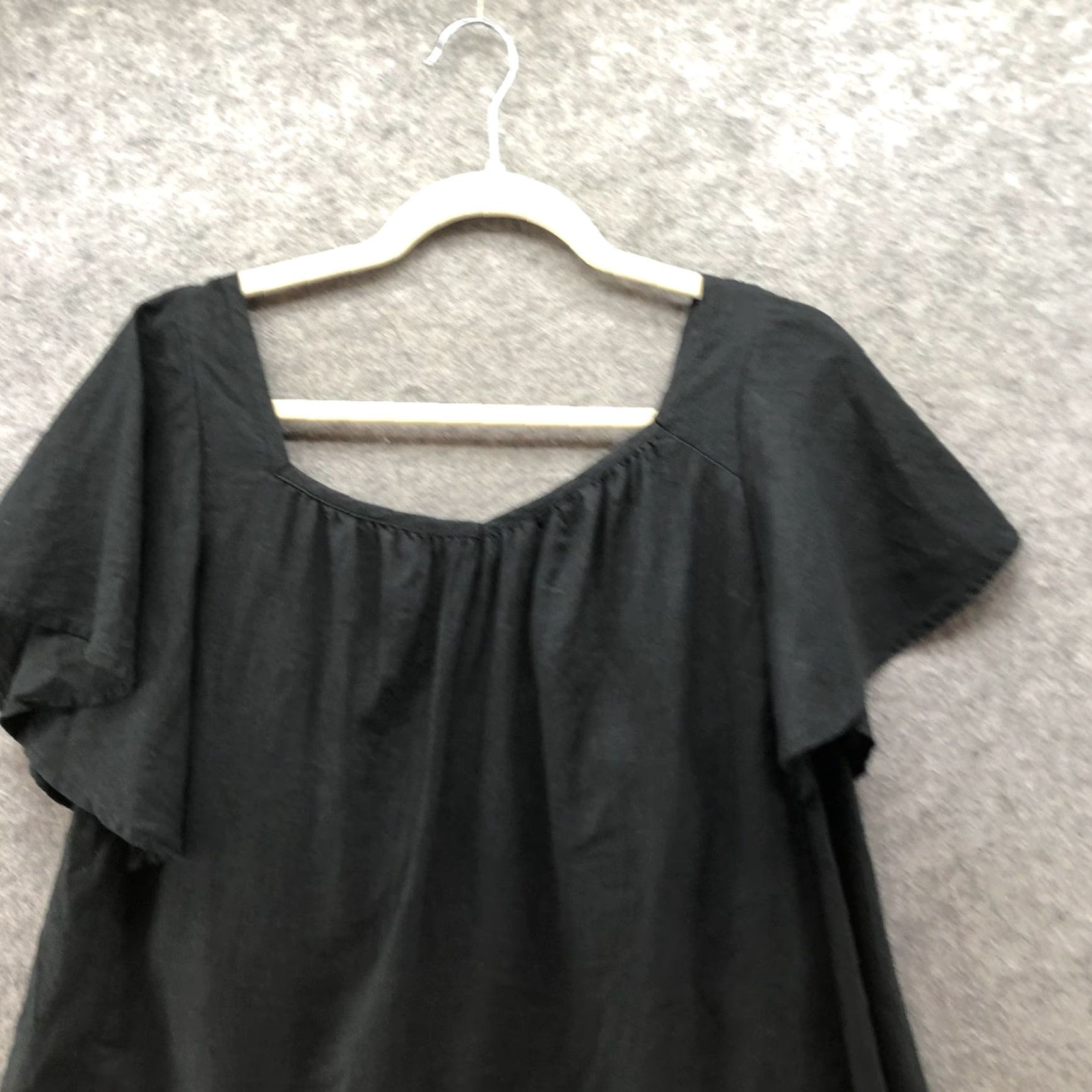 Old Navy Old Navy Blouse Womens L Black Linen Blend Flutter Sleeve Tie Back Square Neck Size L / US 10 / IT 46 - 3 Thumbnail
