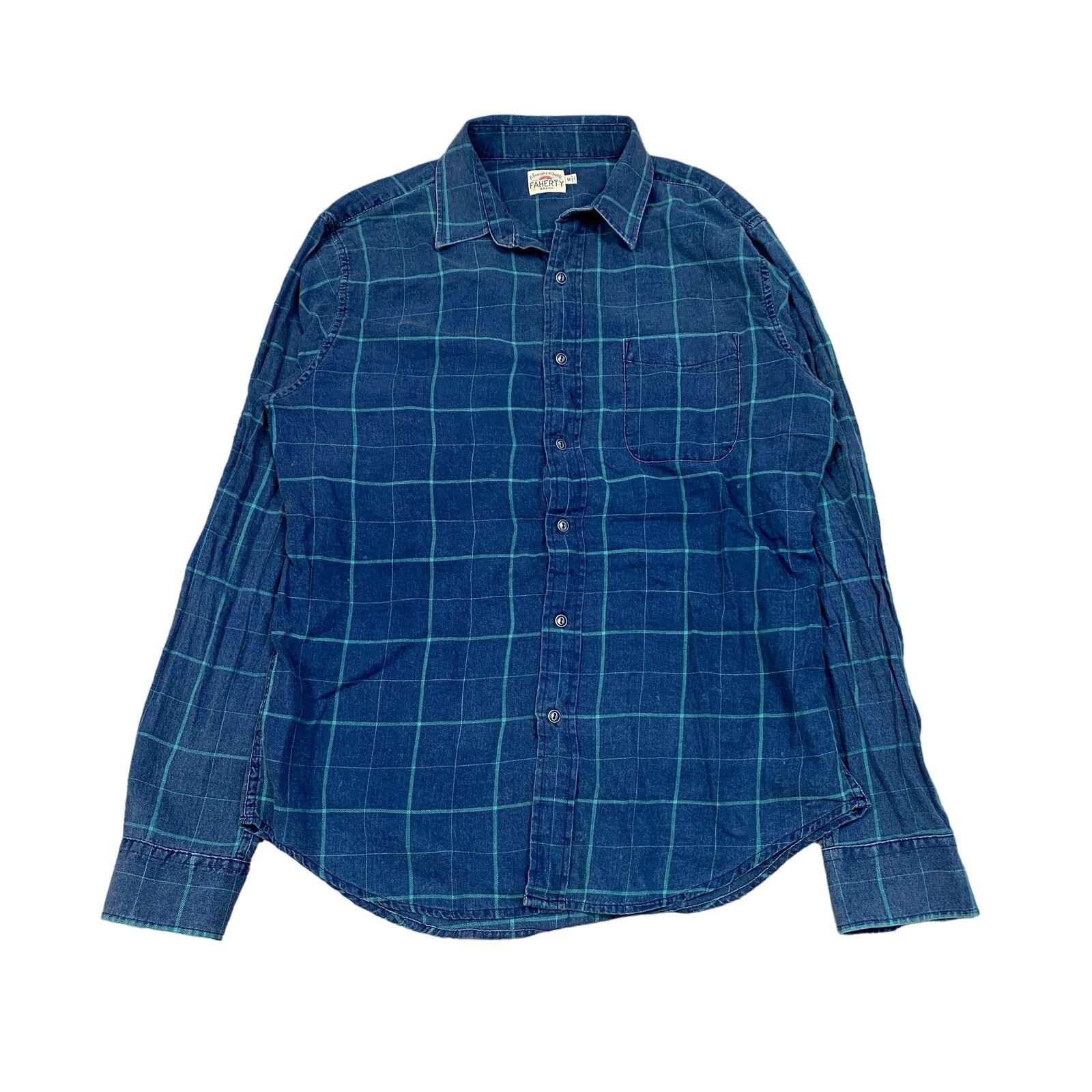 Faherty Faherty Slim Fit Indigo Windowpane Button Up Shirt Medium Size US M / EU 48-50 / 2 - 1 Thumbnail