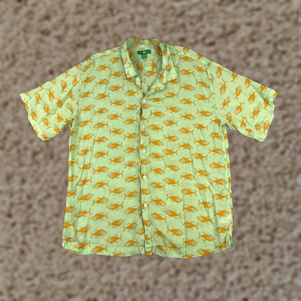 Vintage Dip Shirt Men Hawaiian Button-Up Short Sleeve 100% Modal Green Red Sea Bass Pattern Casual Size US S / EU 44-46 / 1 - 1 Thumbnail