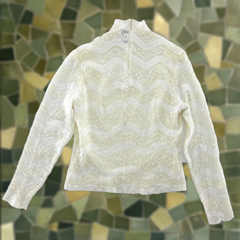 Celine VINTAGE Kay Celine Blouse Womens 4 Small Ivory Lace Stretch Mock Neck Long Sleeve Size S / US 4 / IT 40 - 1 Thumbnail