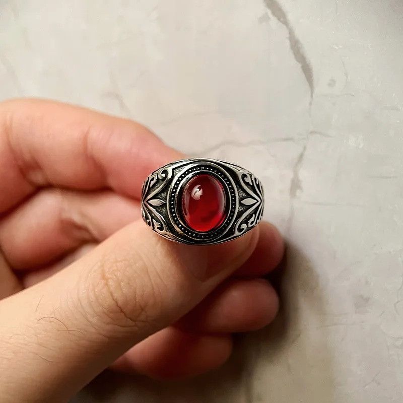 Jewelry × Vintage Retro Resin Red Flower Pattern Ring Size ONE SIZE - 1 Thumbnail
