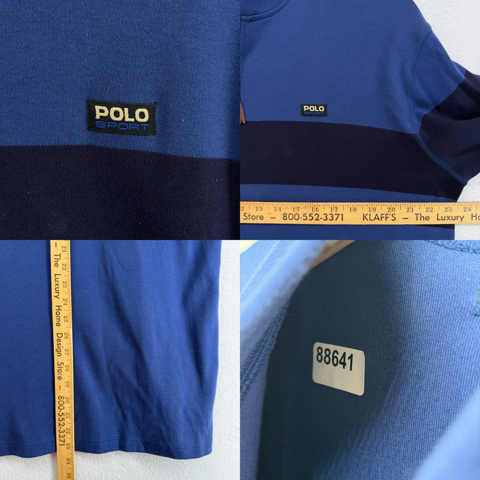 Polo Ralph Lauren POLO SPORT Ralph Lauren Sweatshirt L Striped 1/4 Zip Pullover Cotton Blue Mens Size US L / EU 52-54 / 3 - 8 Thumbnail