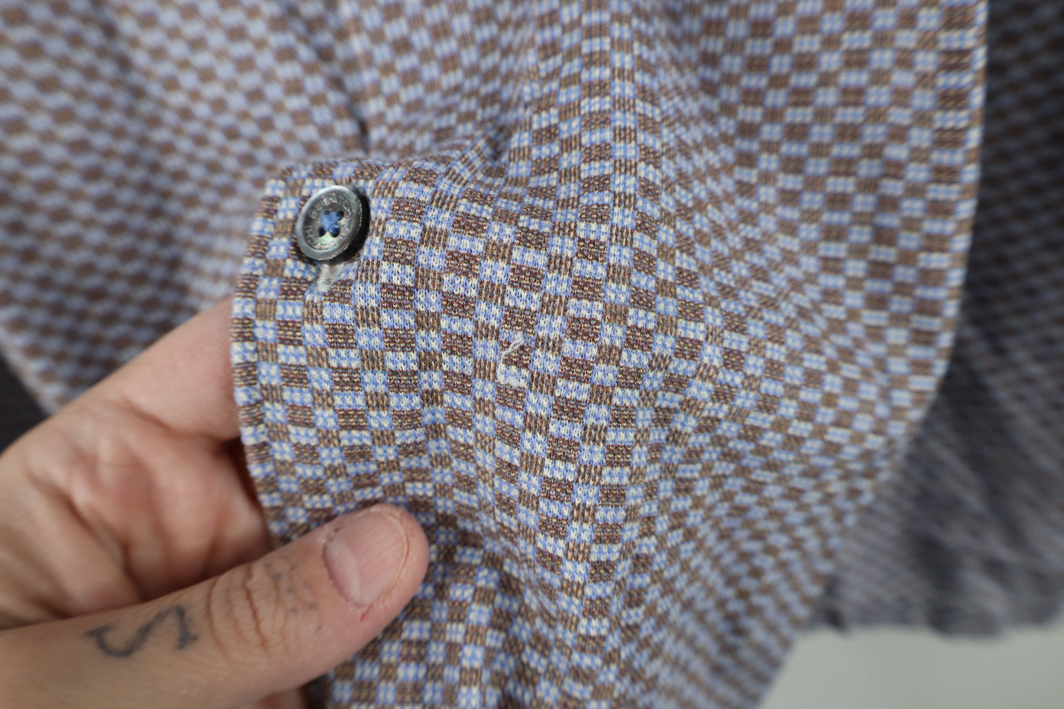 Vintage Bugatchi Uomo Checkered Knit Collared Button Shirt Cotton Size US M / EU 48-50 / 2 - 6 Thumbnail
