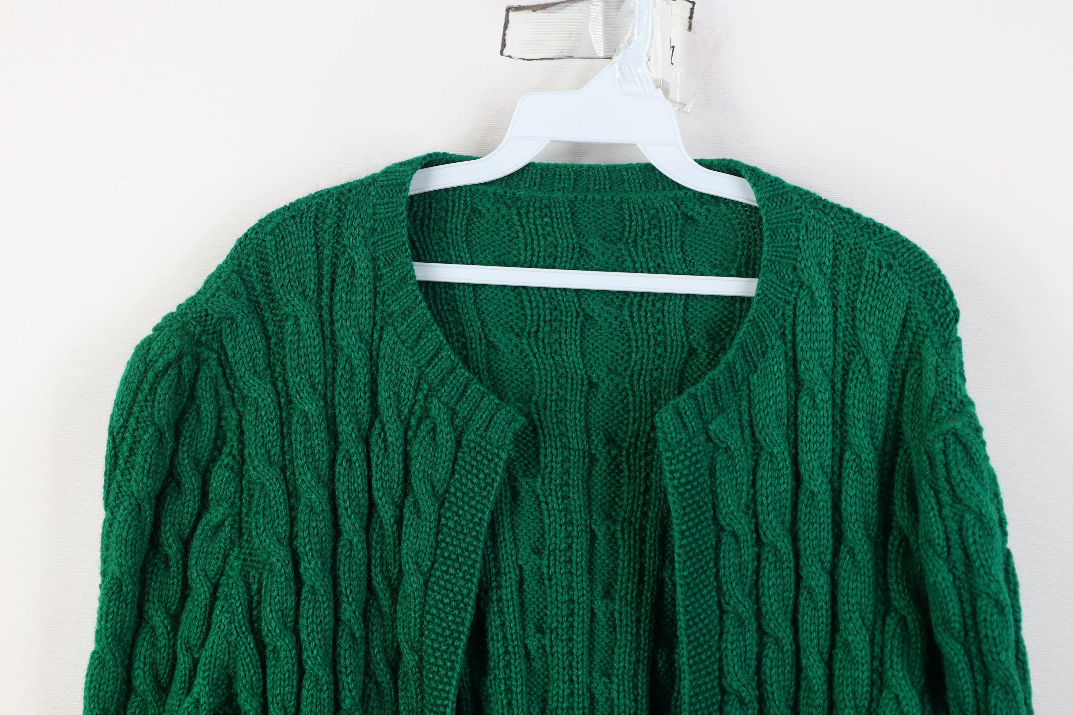 Vintage Vintage 60s Cable Knit Fisherman Open Cardigan Sweater Green Size M / US 6-8 / IT 42-44 - 2 Thumbnail