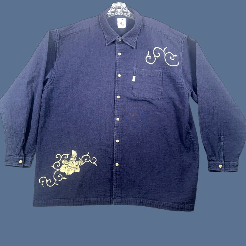 Vintage Naminori Tatsujin Button-Up Shirt Navy Blue Japan 2XL Long Sleeve Crew Neck Cotton Men Size US XXL / EU 58 / 5 - 1 Thumbnail