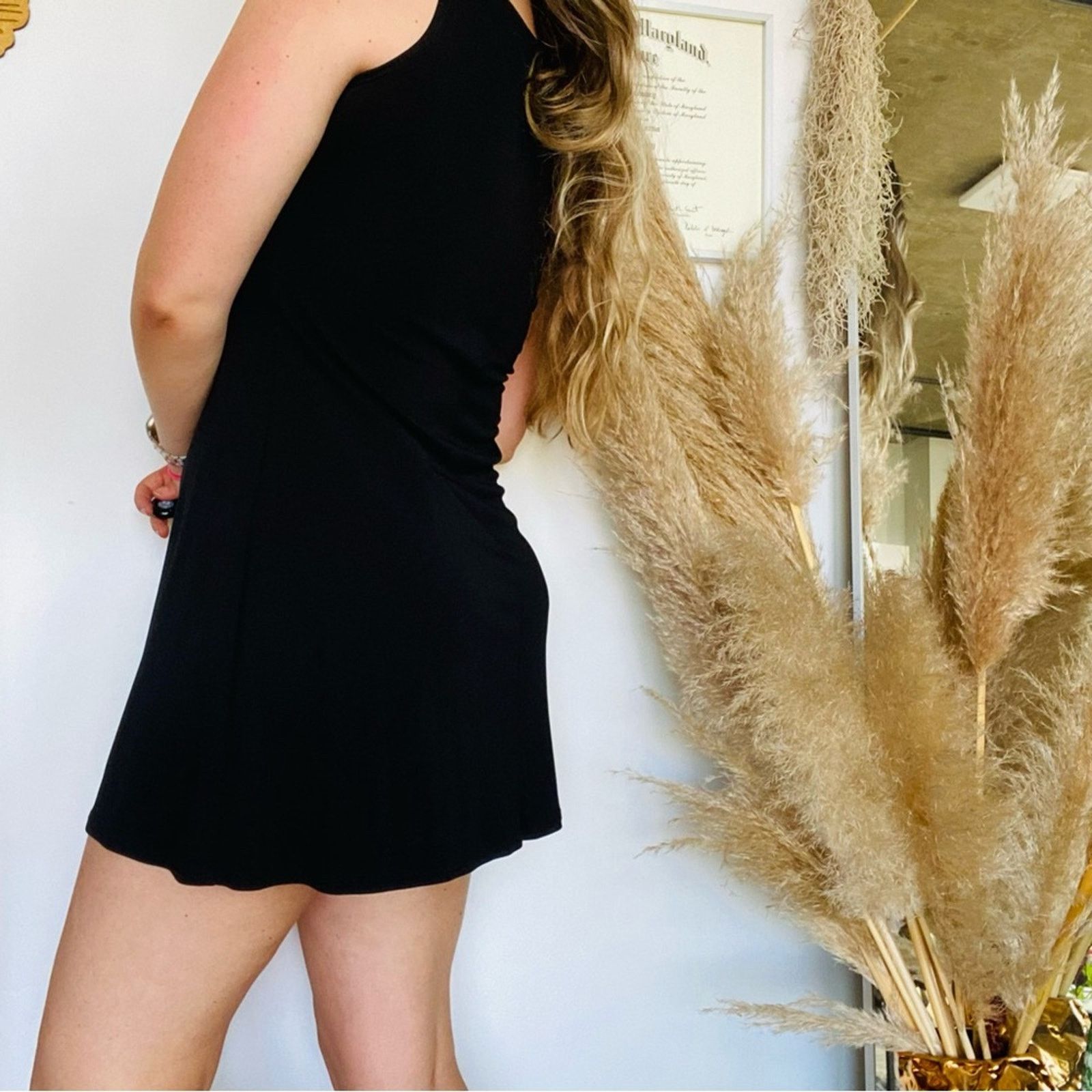 VINTAGE CHICOS Y2K Black Short LBD VNeck Tank Top Mini Dress