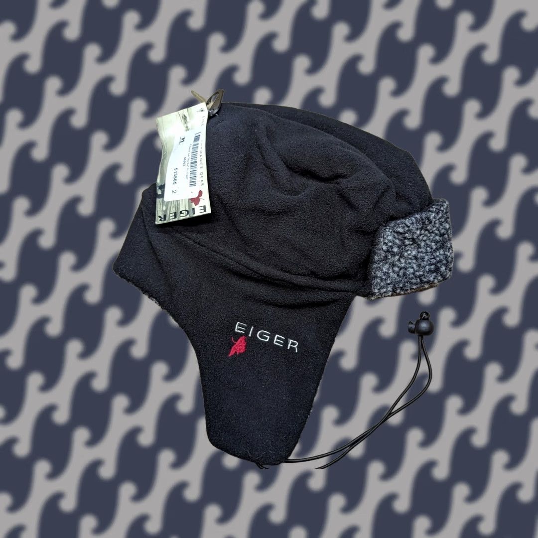 Vintage VINTAGE EIGER Black Trapper Hat M Ear Flap Thermal Fleece Winter Outdoor Mens Size US M / EU 48-50 / 2 - 1 Thumbnail