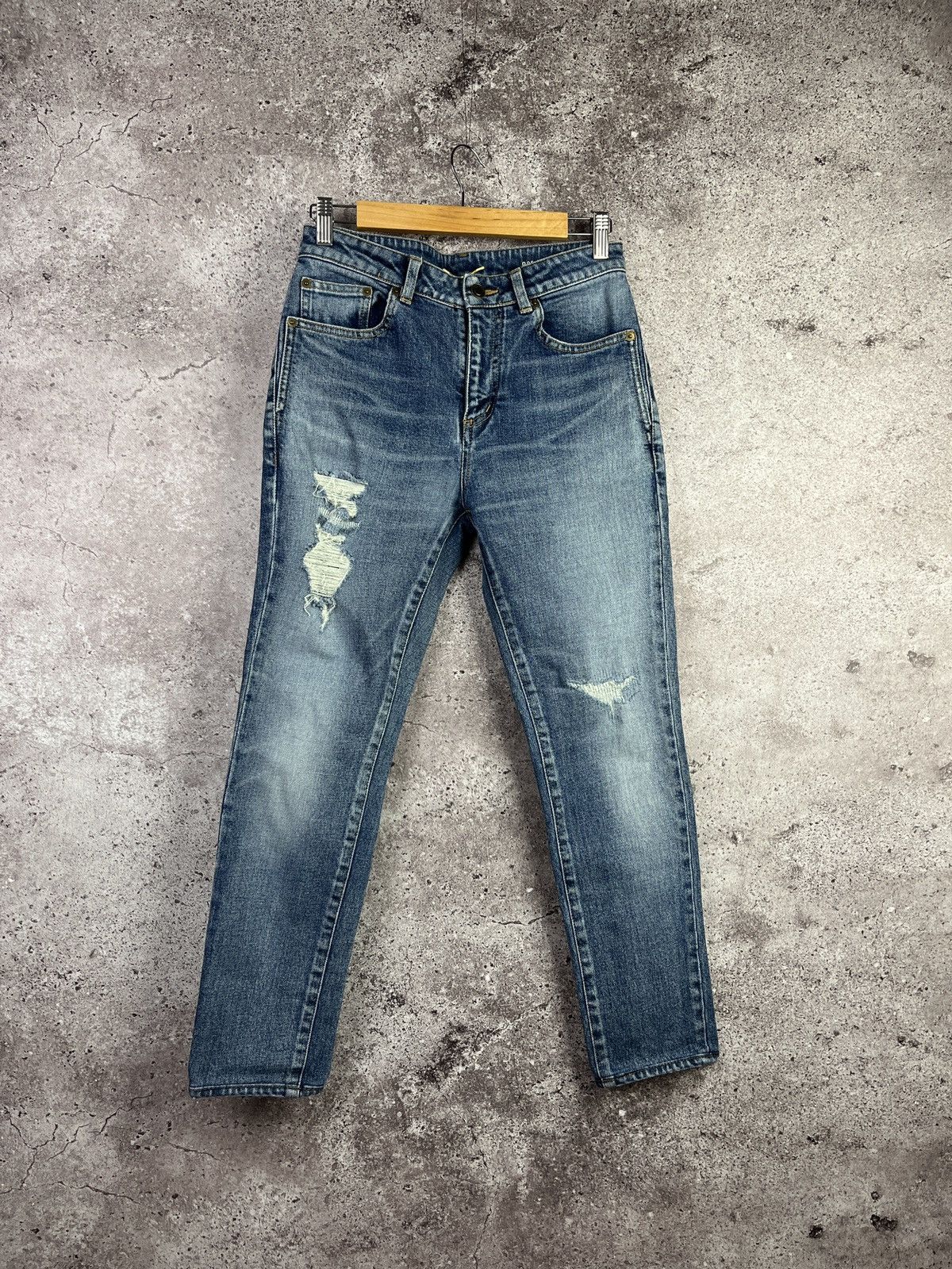 Saint Laurent Paris Saint Laurent Paris Skinny Jeans Blue Distressed Denim Made Size 27" / US 4 / IT 40 - 1 Thumbnail